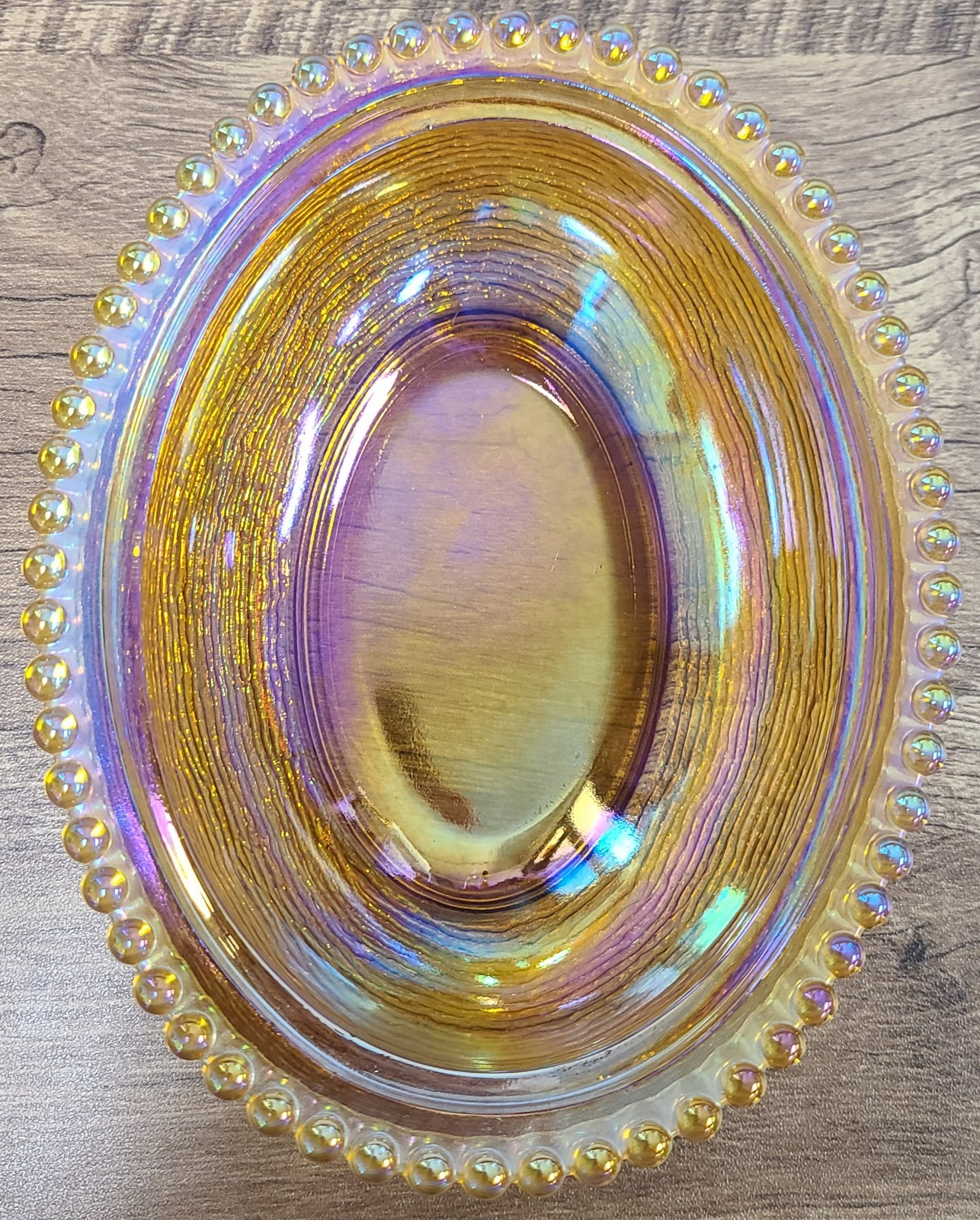 Indiana Glass Hen On Nest Iridescent Gold Carnival Vintage
