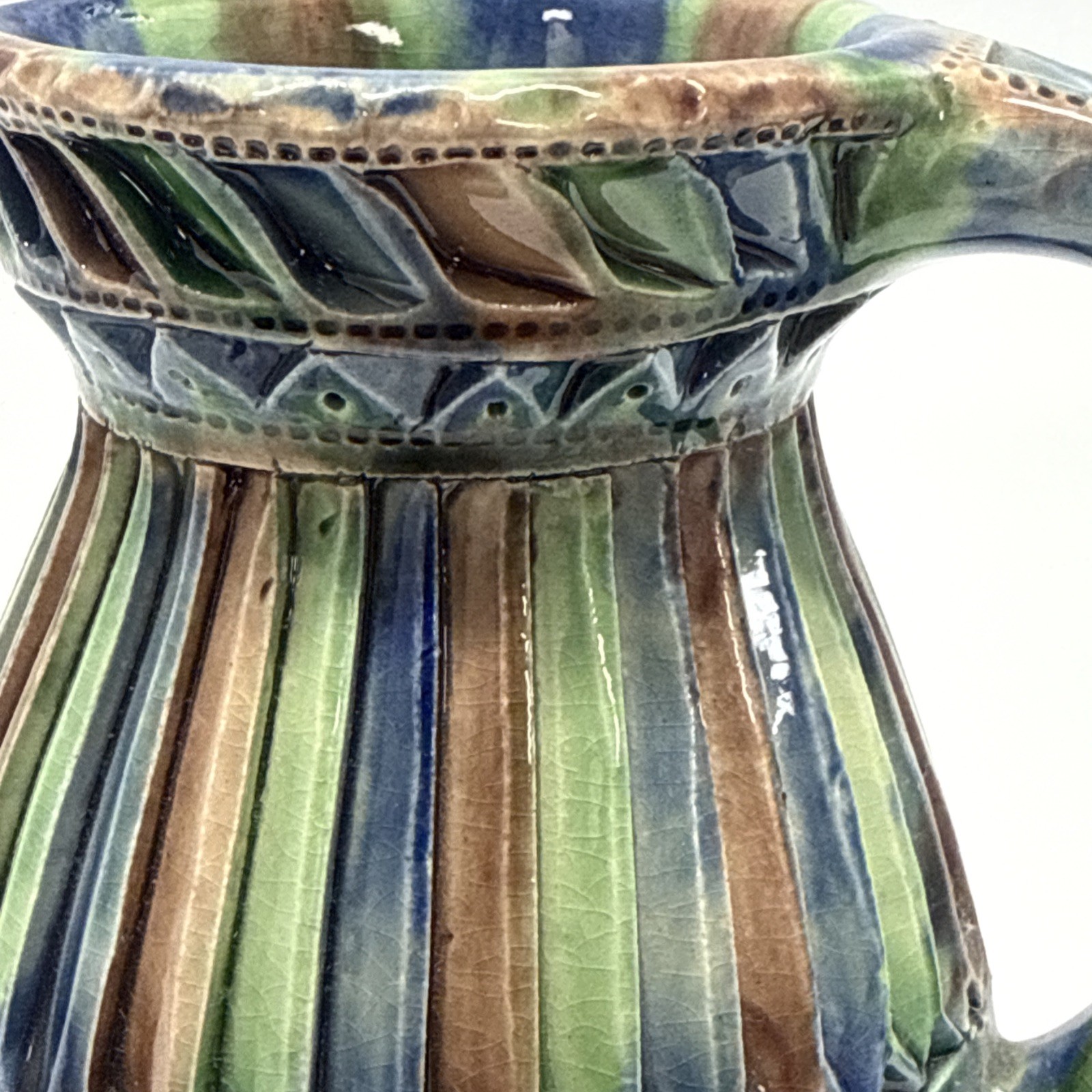 Friesland Dutch Kerfsnee Art Pottery Pitcher Green Blue Brown RF de Boer Holland