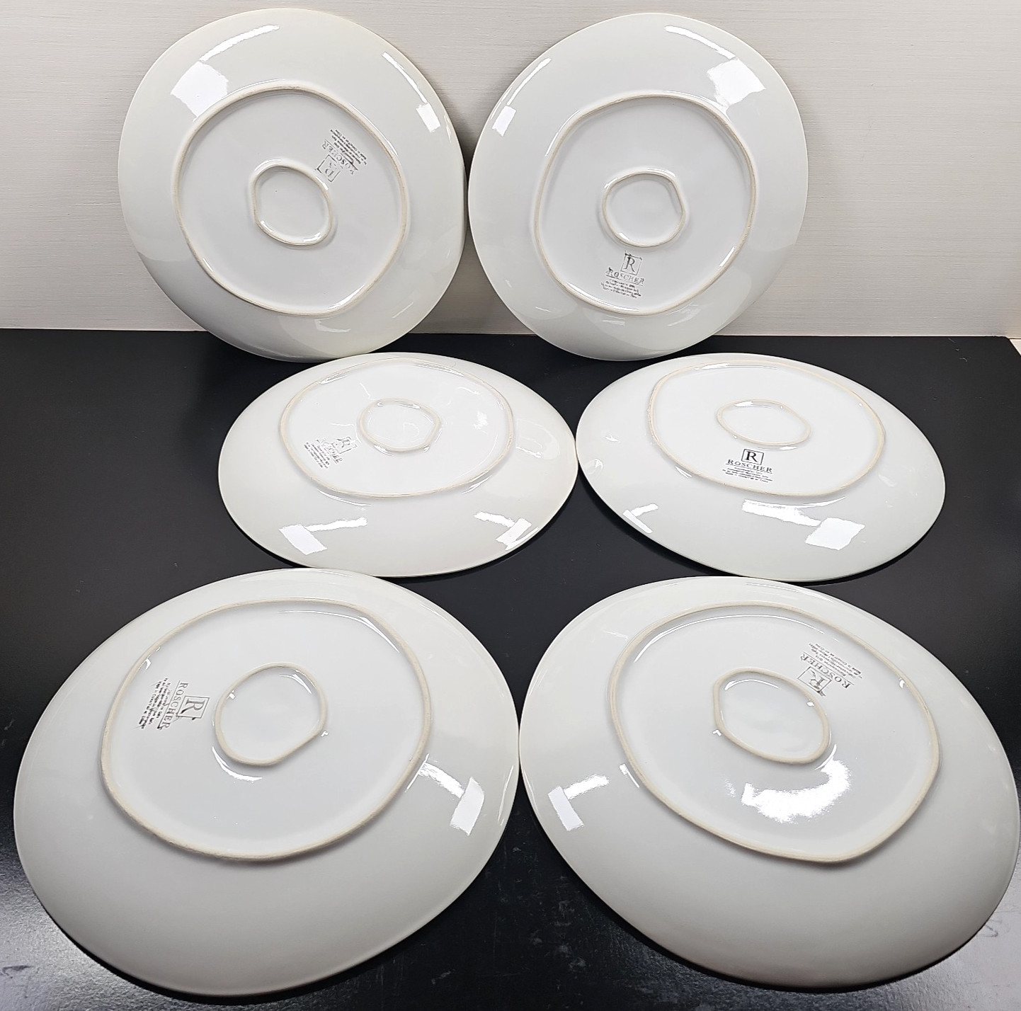 6 Roscher Crackle Glass Green Dinner Plates Set Elegant Stoneware Table Dish Lot
