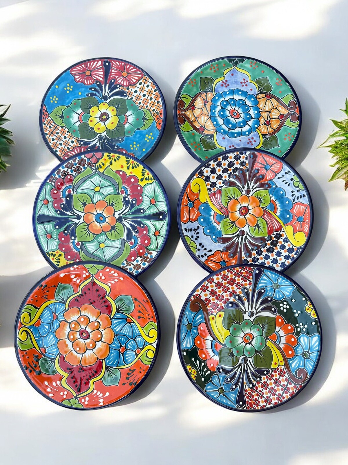Set of 6 Talavera Plates – 10” Hand-Painted Mexican Pottery, Unique Designs
