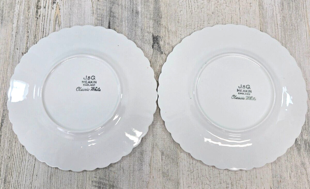 J & G Meakin England Classic White 2 Bread Plates Scalloped