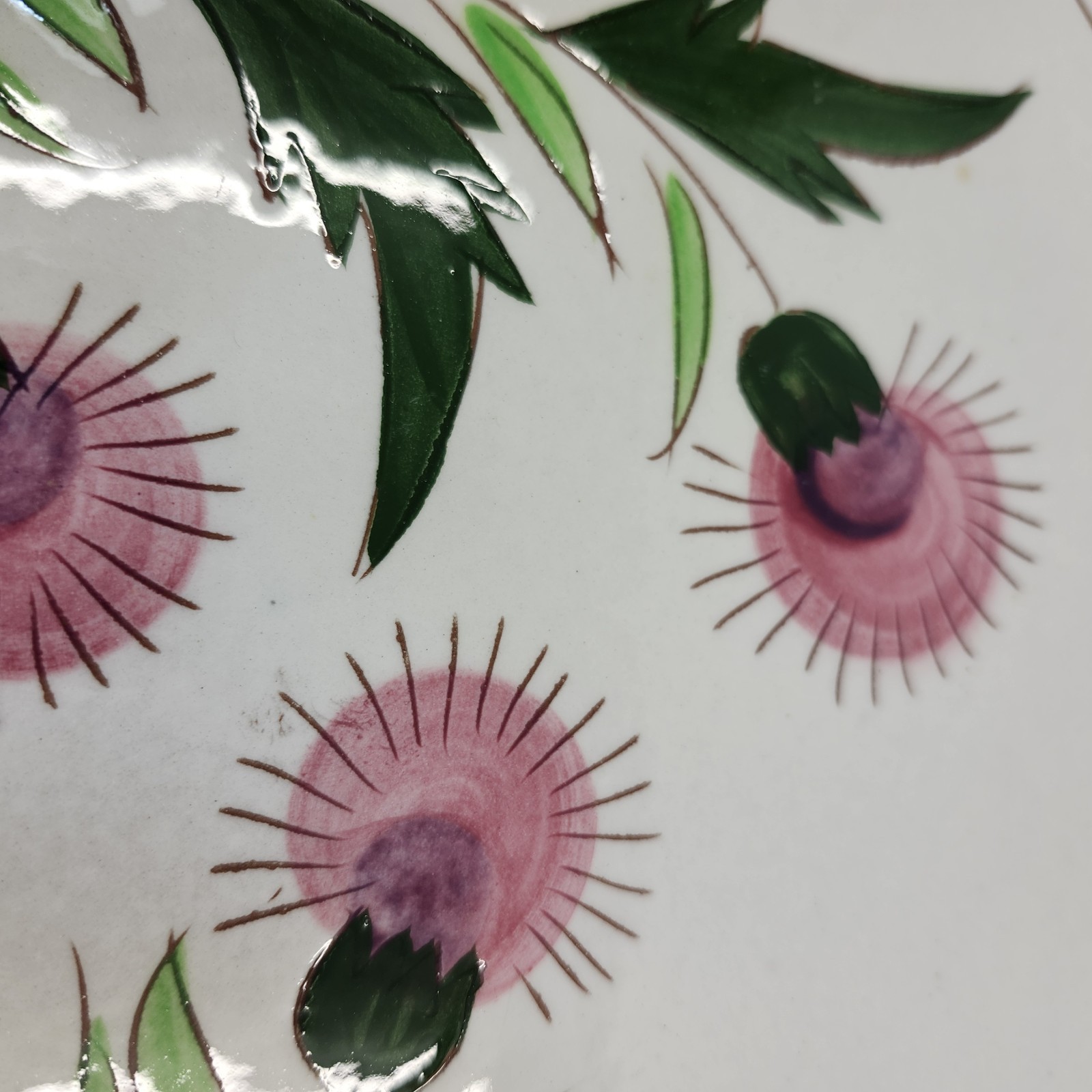 Stangl Thistle Pink 14″ Platter Chop Plate Round Vintage Handpainted Pottery USA