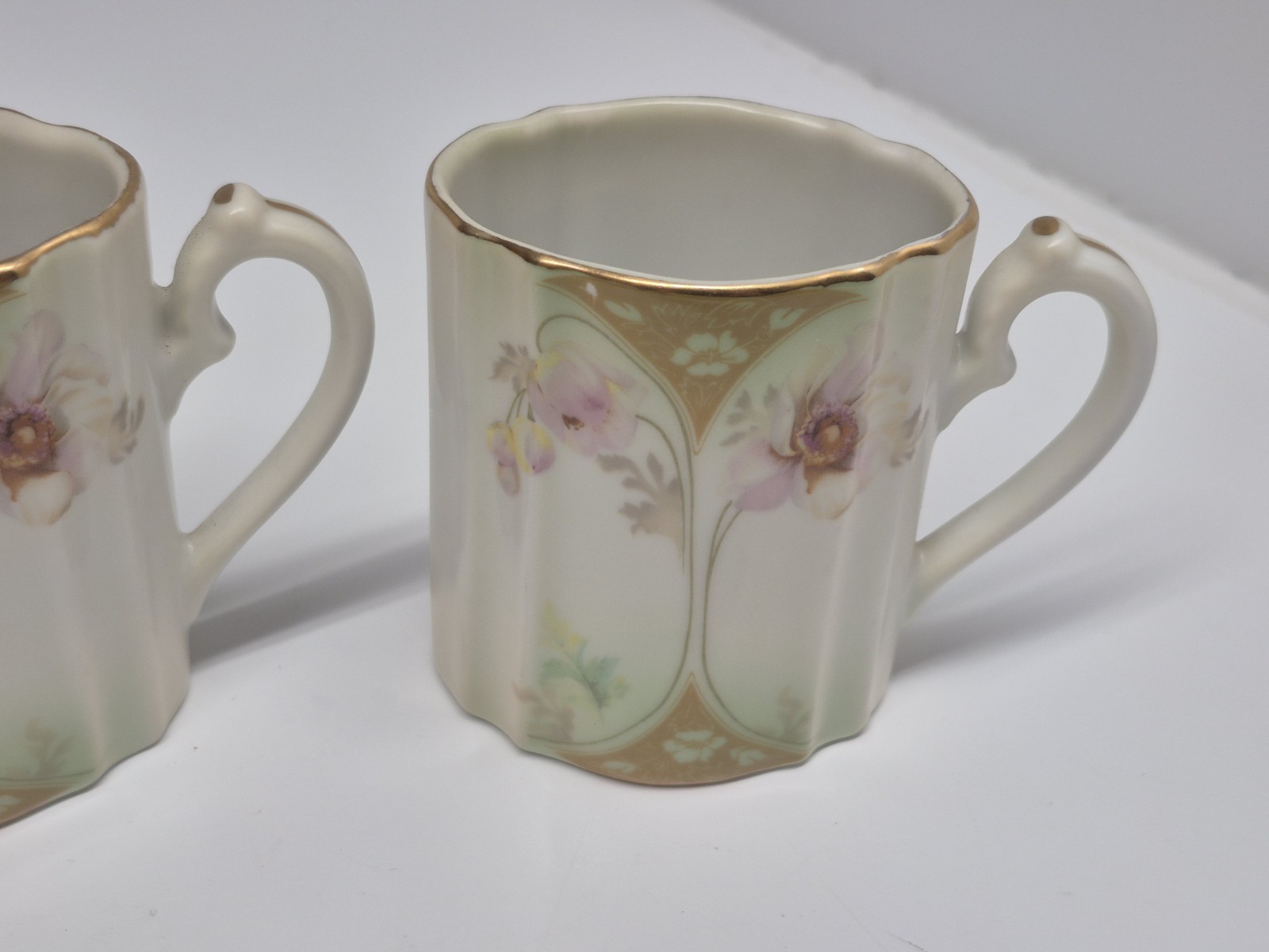 Vintage Antique RS Prussia Suhl Set Of 3 Cups Flowers Gold Trim