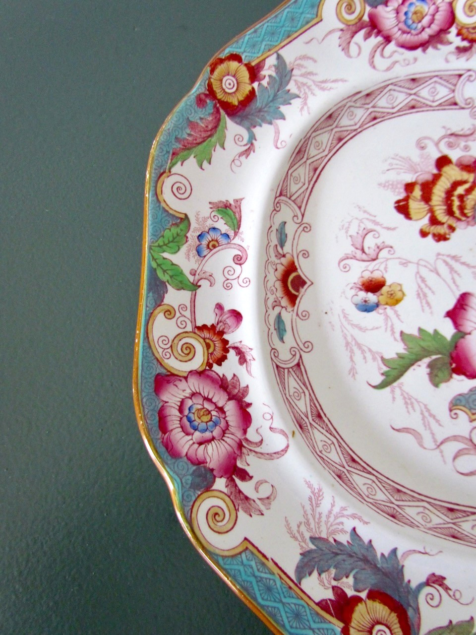 Antique Cauldon Large Platter Bentinck Turquoise Floral Transferware England