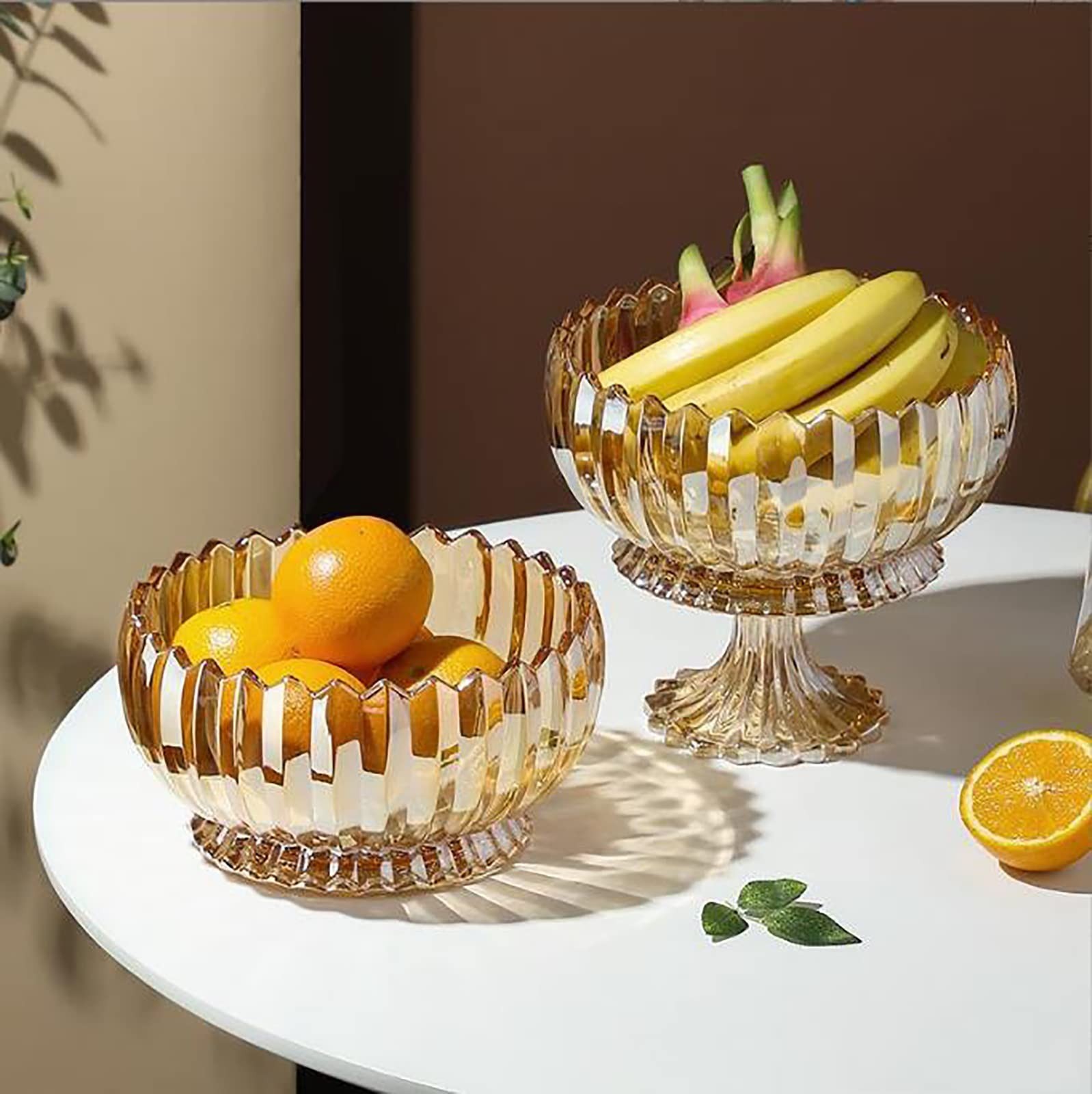Decorative Amber Glass Candy Bowl with Cover, Crystal Fruit Plate, Elegant Servi
