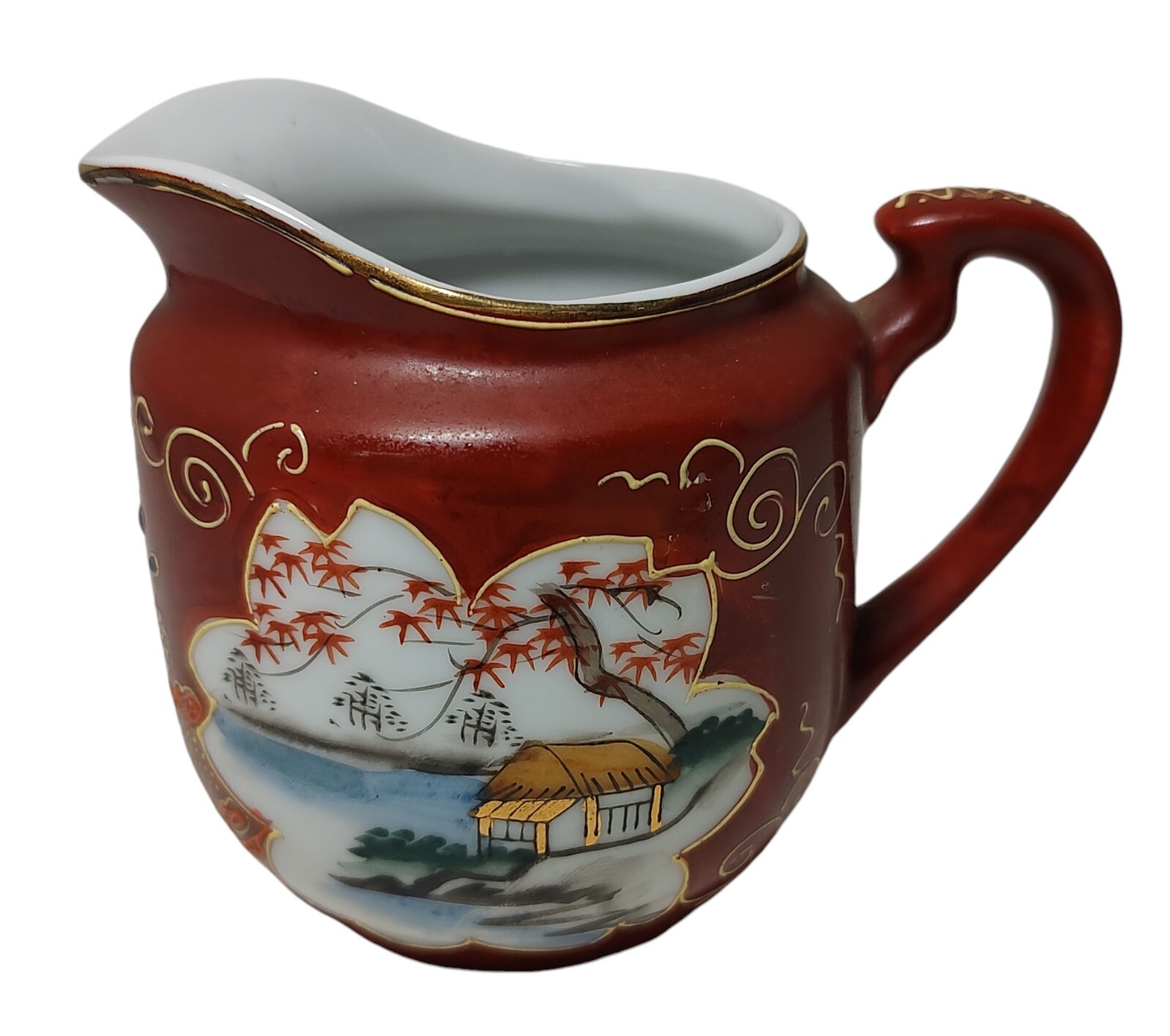 Antique Nippon Creamer Hand Painted Raised Piping Gilded Red Brown 3.5 in SEE