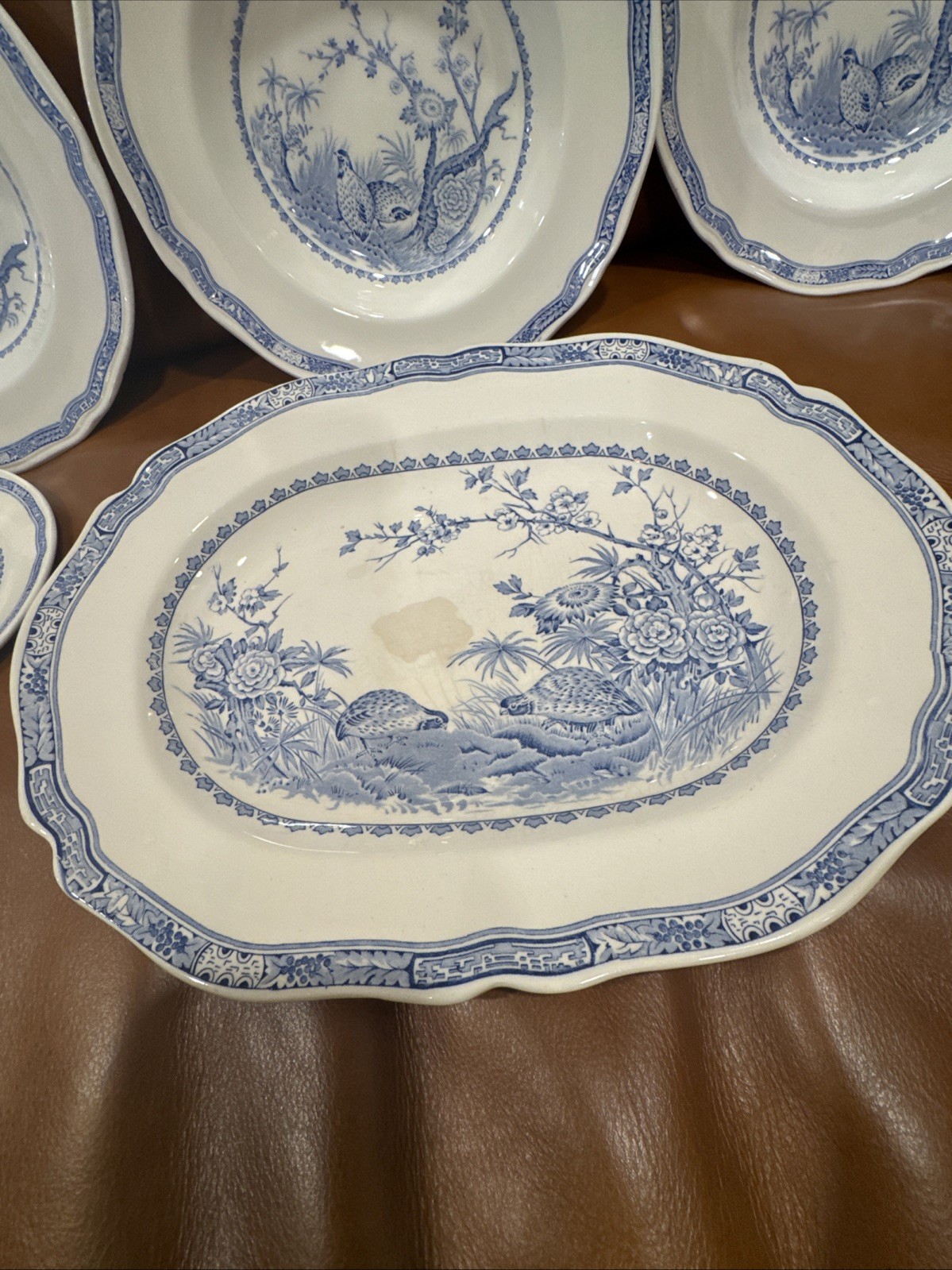 7 LOT Furnivals Blue Quail (4)Soup Bowls (2)Bread Plates (1) Platter oval