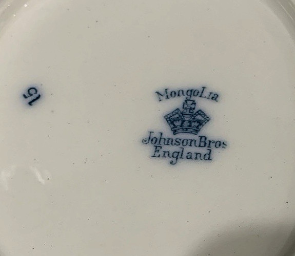 Antique Johnson Bros MONGOLIA Gray Blue Transferware Oval Covered Serving Bowl