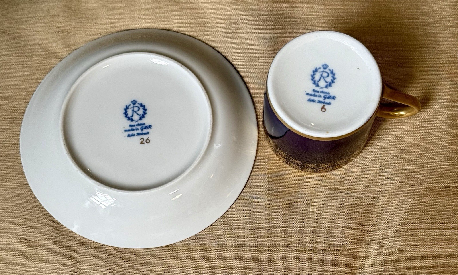 Vintage Reichenbach Echt Kobalt Demitasse Cup & Saucer Cobalt Blue Gold GDR EUC