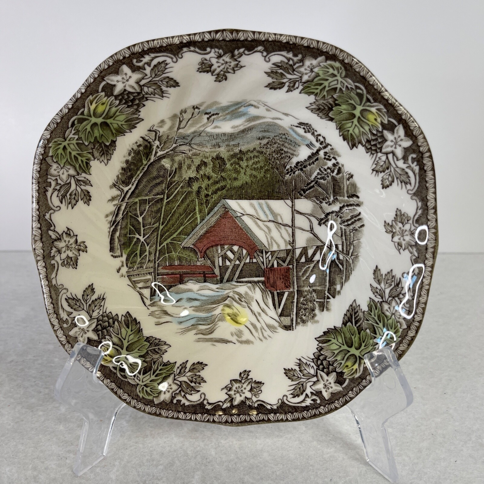 Johnson Bros FRIENDLY VILLAGE The Covered Bridge SQUARE CEREAL BOWL 6”