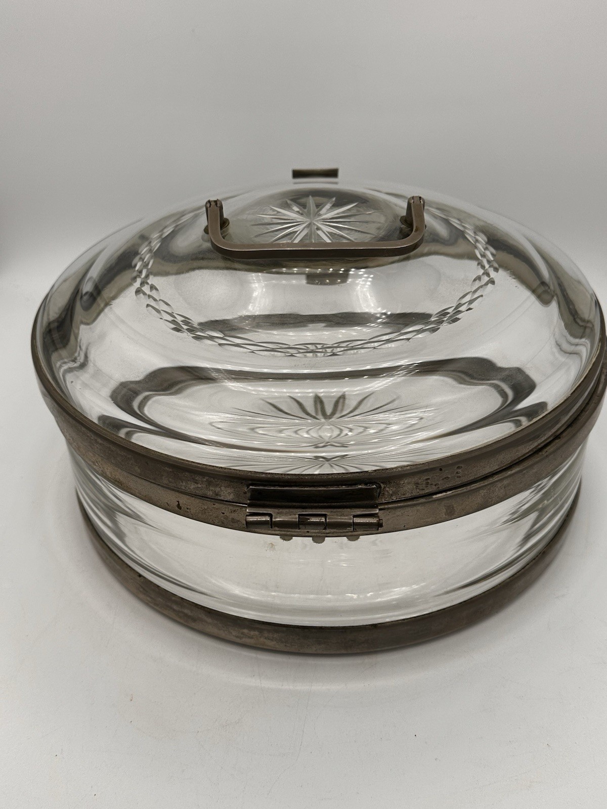 VTG Rare Austrian Covered Glass & Metal 10” Dish Starburst Cut Glass G. ST. MCM
