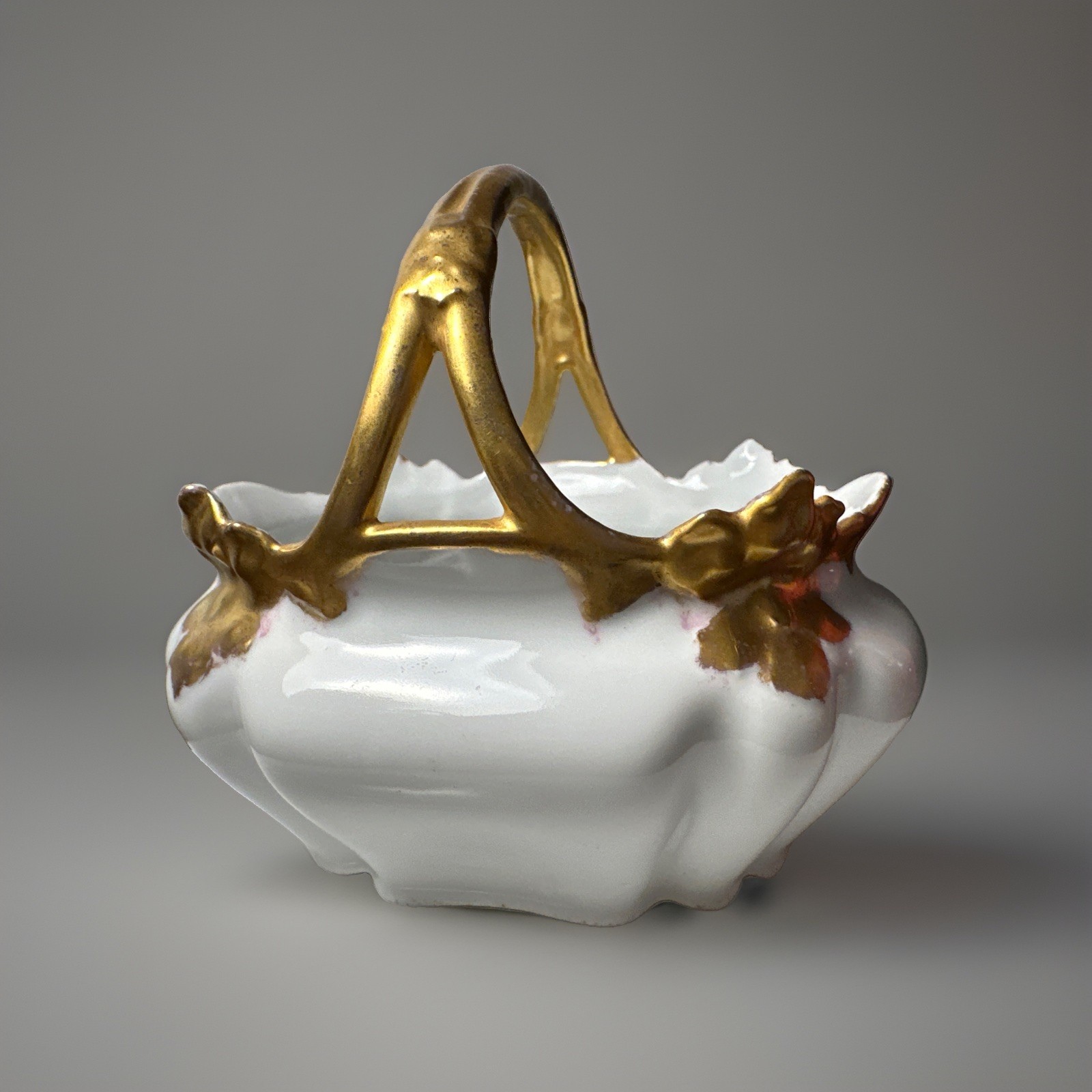 Rare Antique RS Germany Porcelain Basket Gold Gilt Art Nouveau c.1910 Excellent