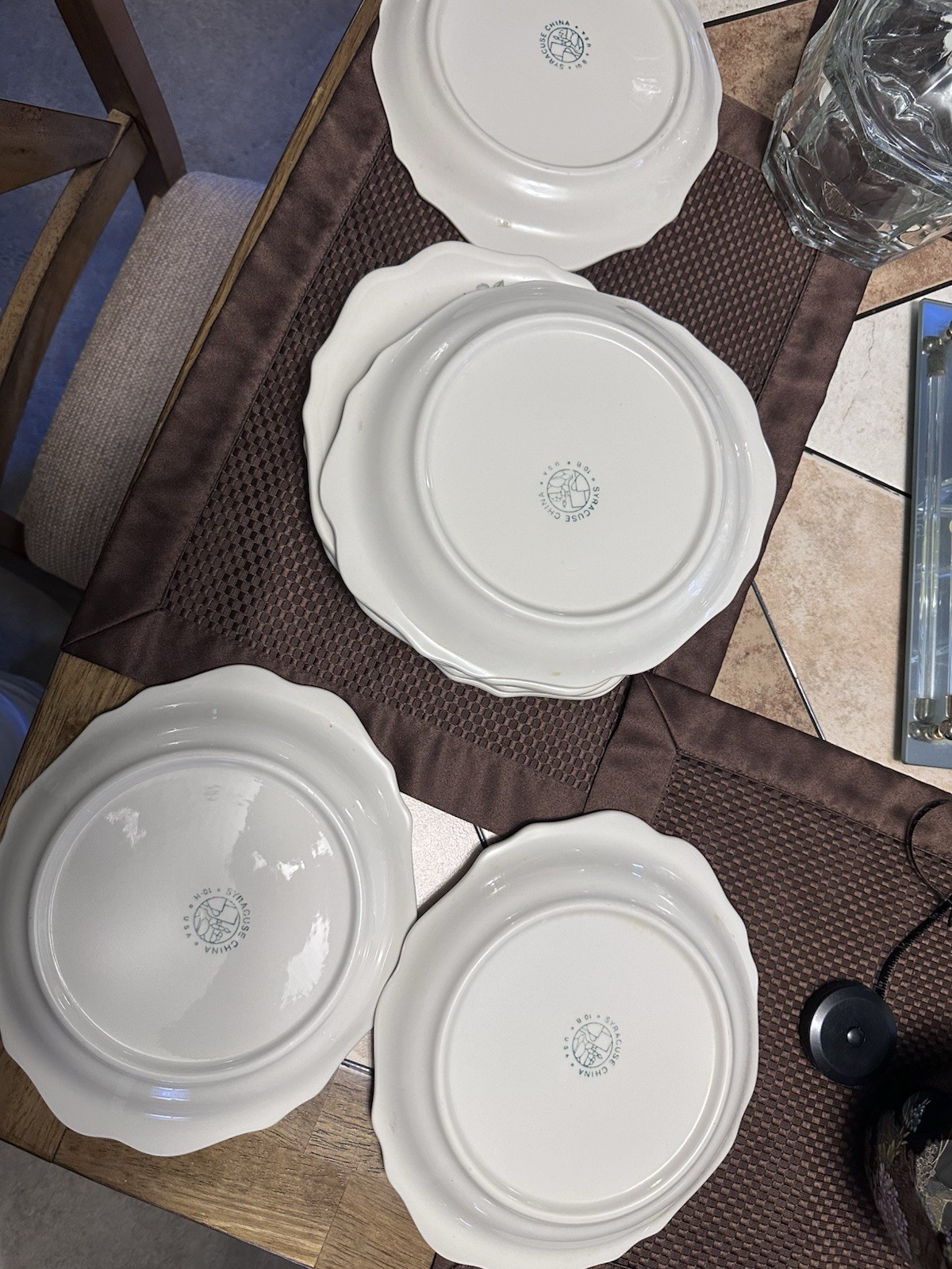 Syracuse China B-91 Set of 7- 9in Floral Scalloped Rim White China Plate/Platter