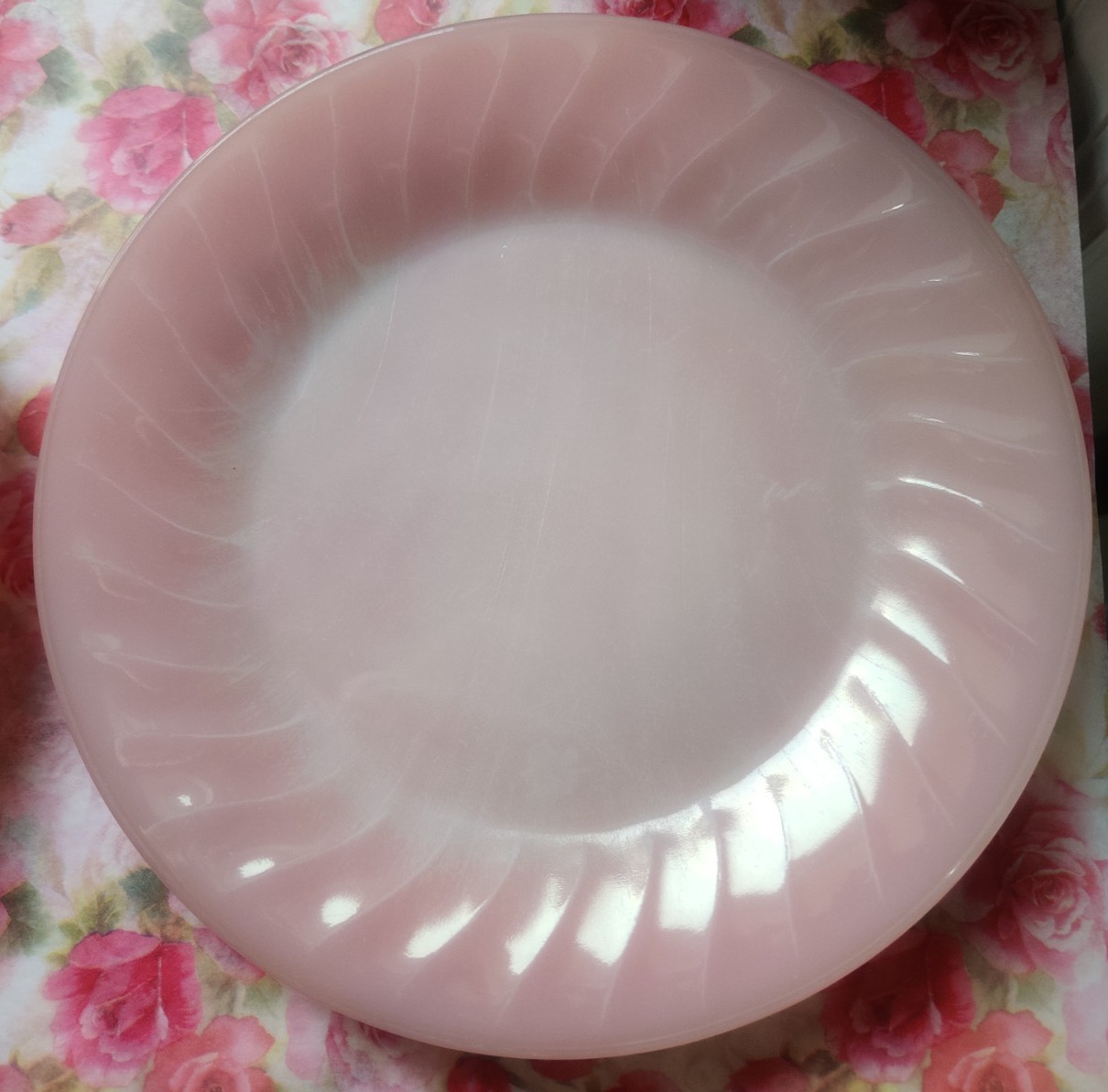 3 Fire-King Roseite Pink Swirl Milk Glass Anchor Hocking Salad Plate 7.75 in