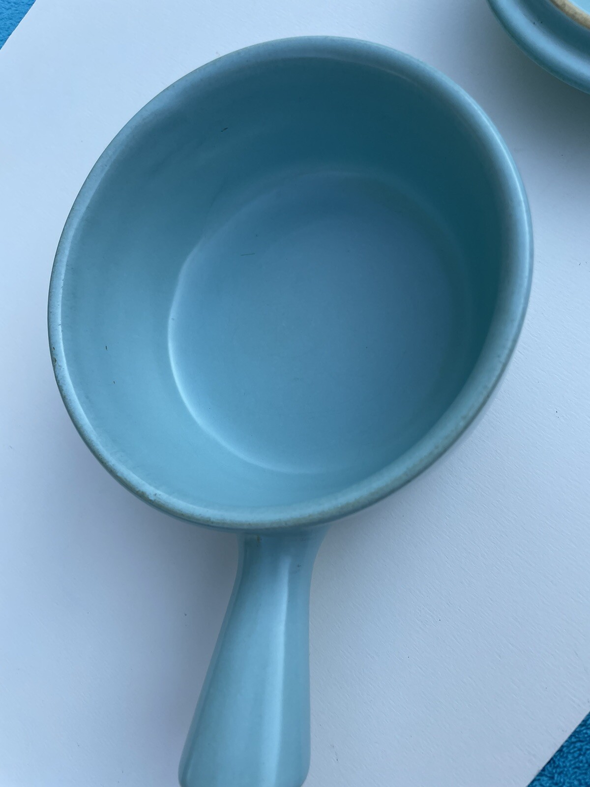 1 La Solana Pottery Aqua Blue w Handle & Lid Dip Chili Soup Bowl Baking Dish
