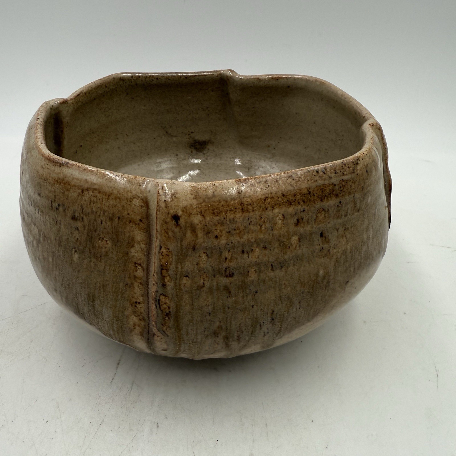 Studio Art Pottery Serving Footed Bowl Pinched Edge Matte Finish 6.25” Diameter
