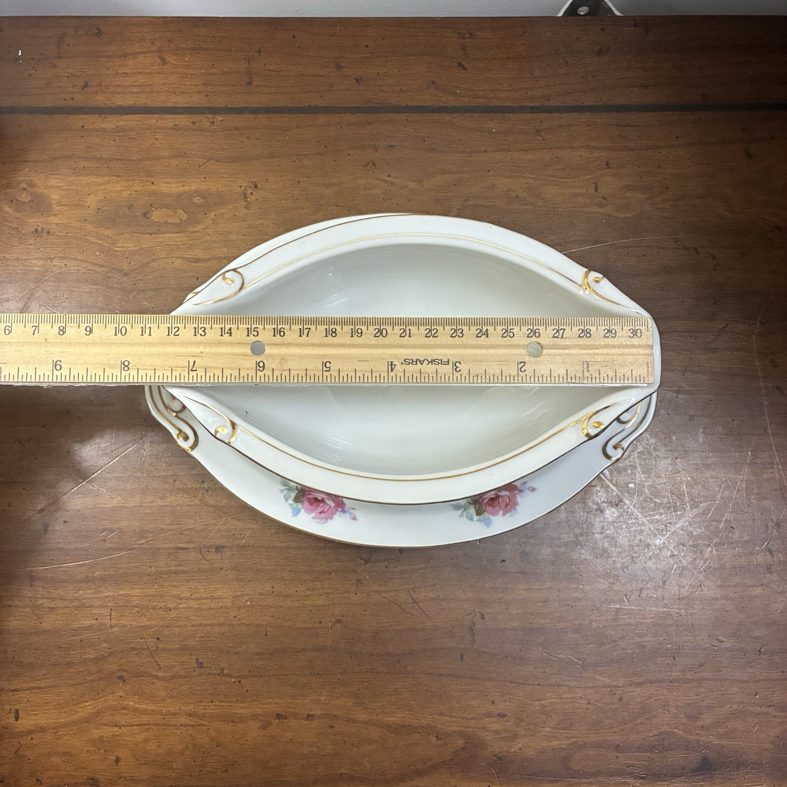 Vintage Fine China Corona Gravy Dish W Saucer Pink Roses Made In Occupied Japan