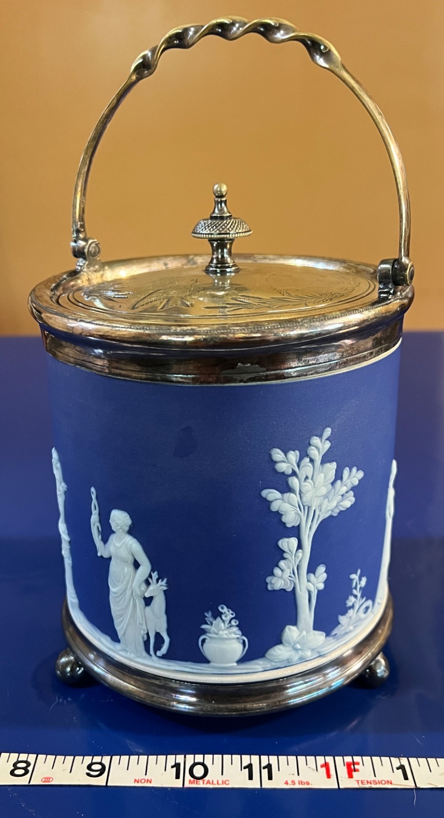 WEDGWOOD Dark Blue Jasperware Lidded Biscuit Barrel