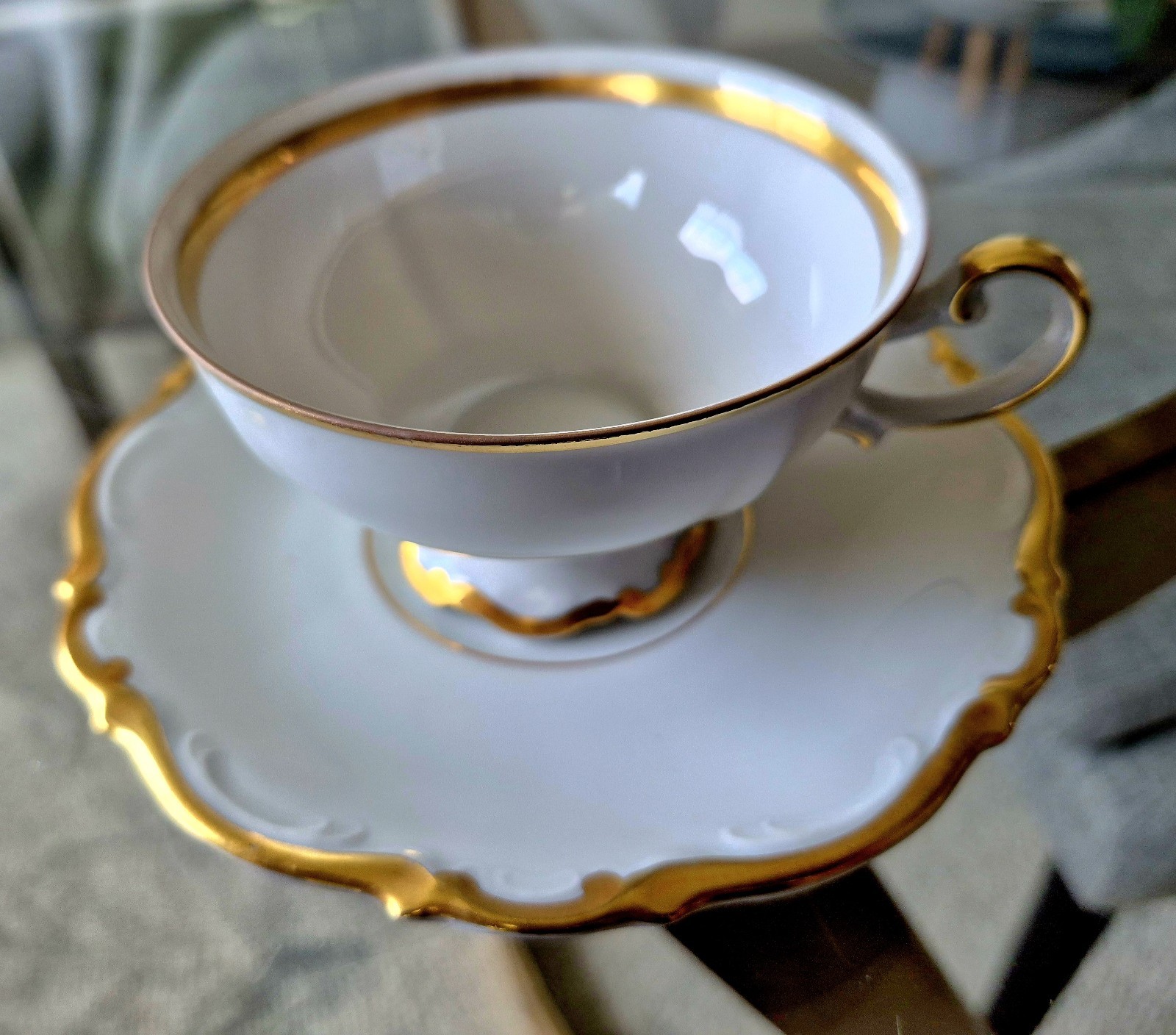 Mitterteich Bavaria Golden Lark Porcelain Tea Cup & Saucer Germany