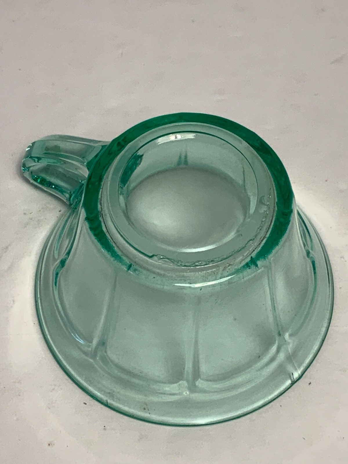 Set of 2 Vintage Diamond Glass Co. Victory Green Uranium Glass Cups & Saucers