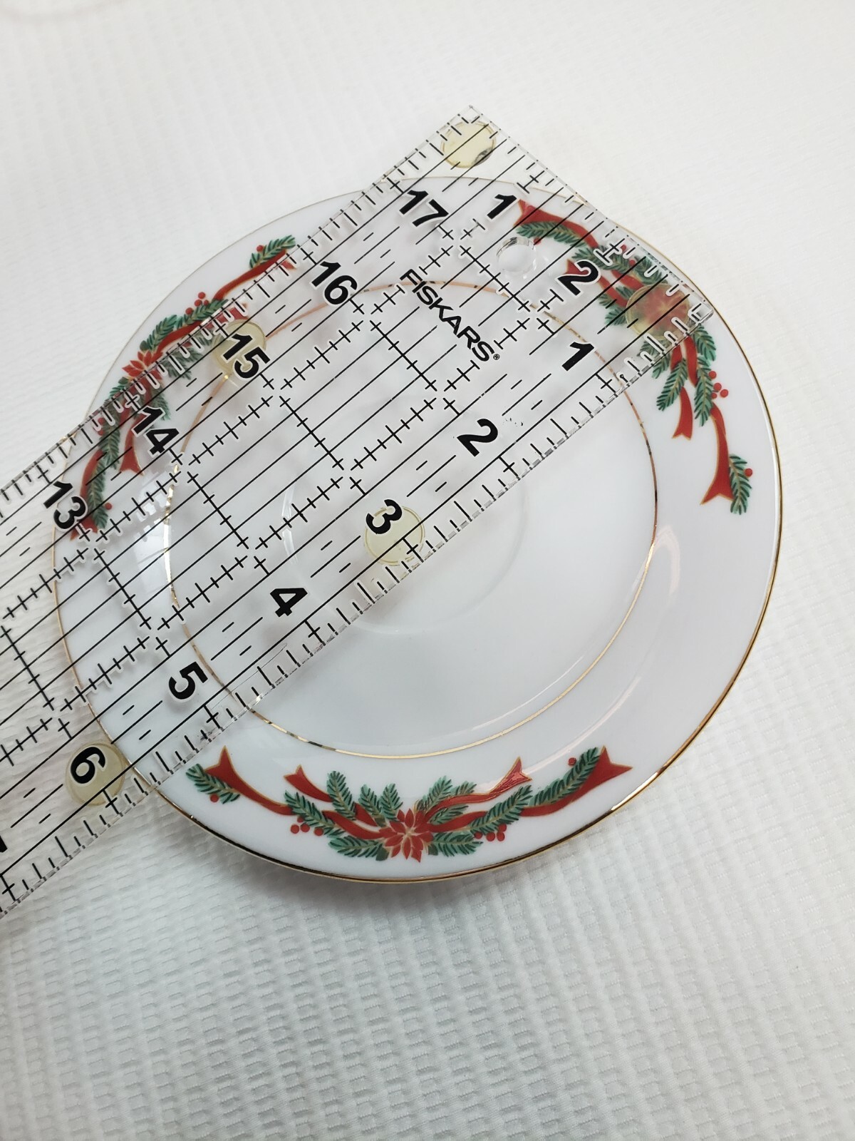 6 Tienshan Poinsettia Red Ribbon Ceramic Fine China Teacups Saucers