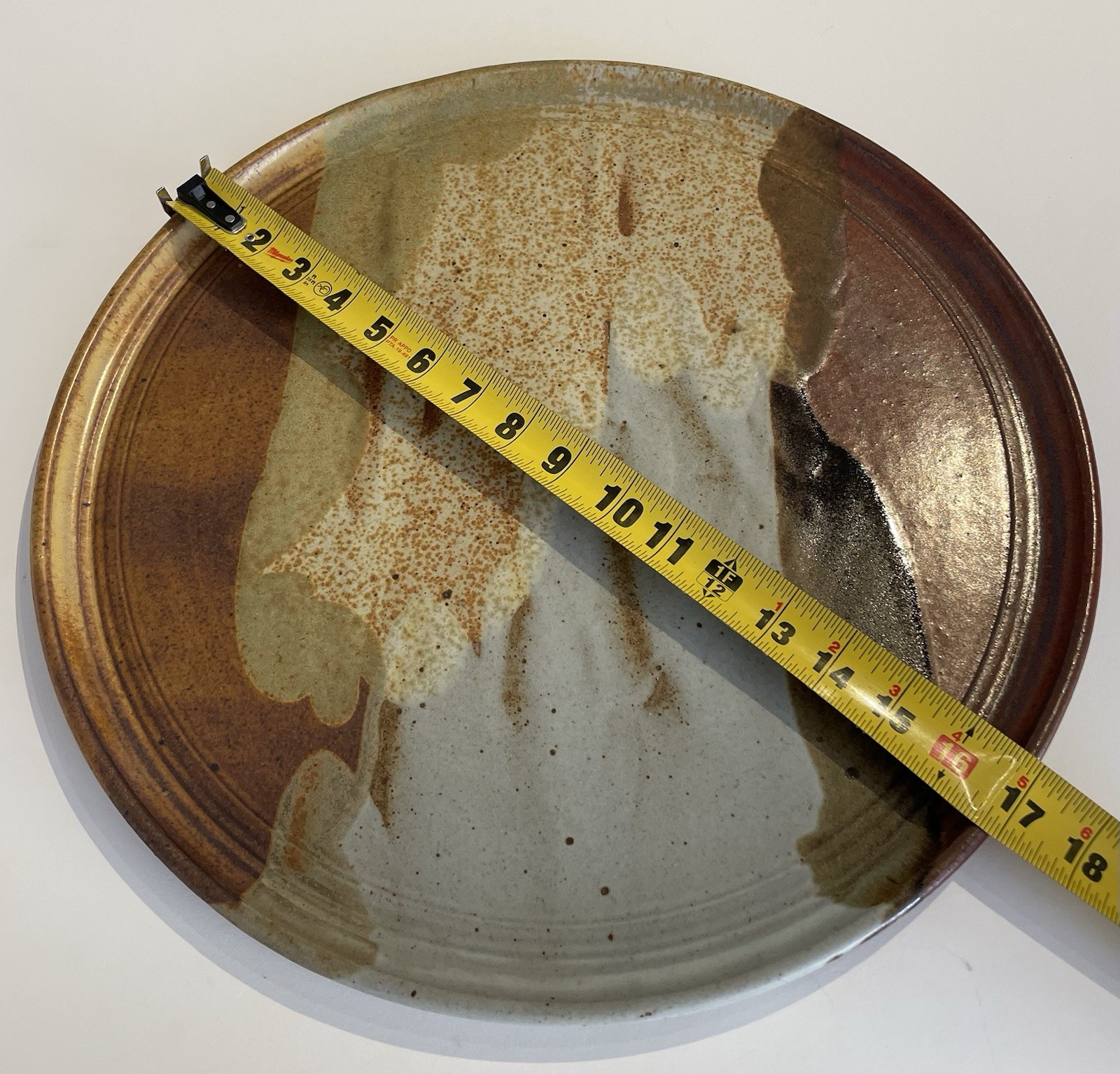 Studio Pottery Artisan 17″ Plate Poured Glazes Hand Thrown Signed Southwest