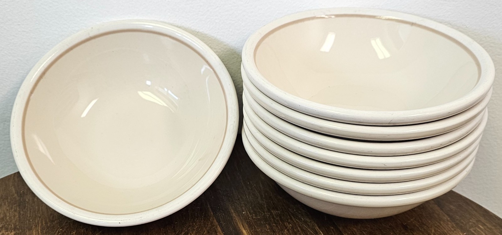 8 Vintage Epoch Norway Whipped Cream Beige Cereal Soup Bowls Korea Stoneware