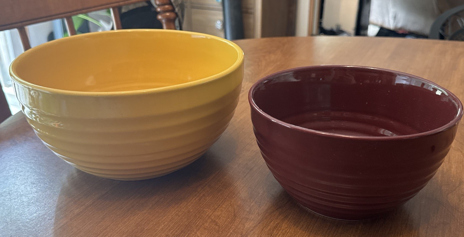 Home Trends Nesting Bowls Set Of 2 Yellow And Maroon Baking Prep