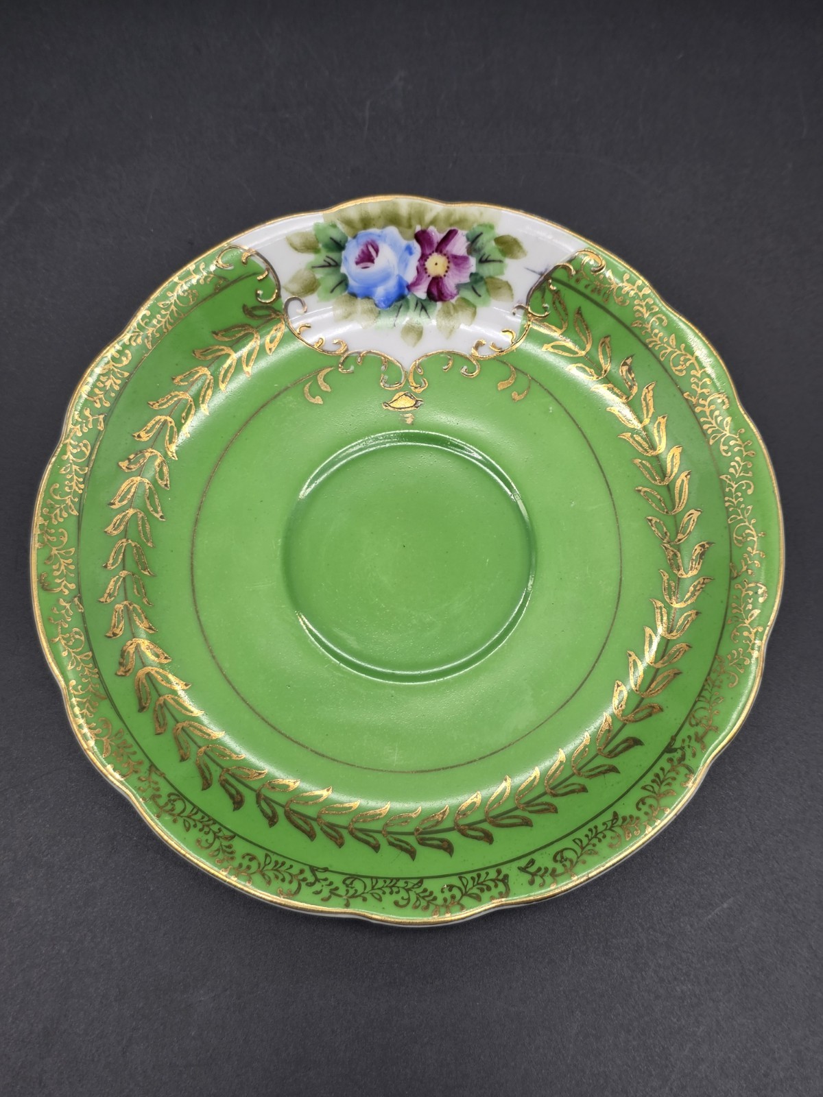 VTG Handpainted Green Floral Gold Laurel Saucer Made in Occupied Japan