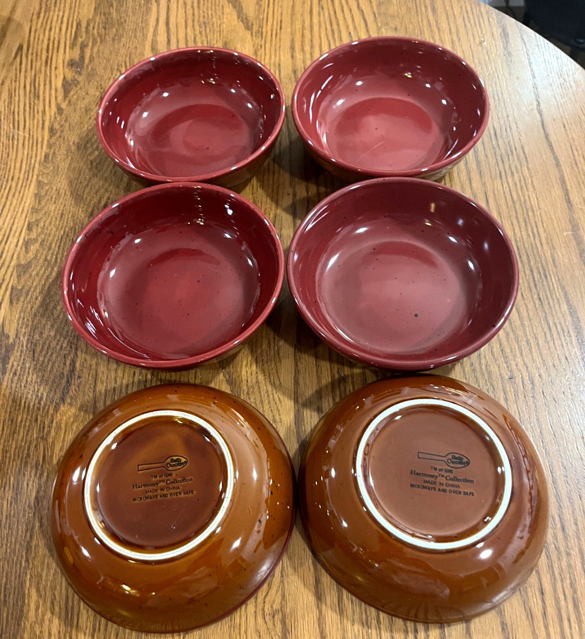 6 New BETTY CROCKER SoupCEREAL BOWLS Harmony Collection Burnt Orange/MAROON Rare