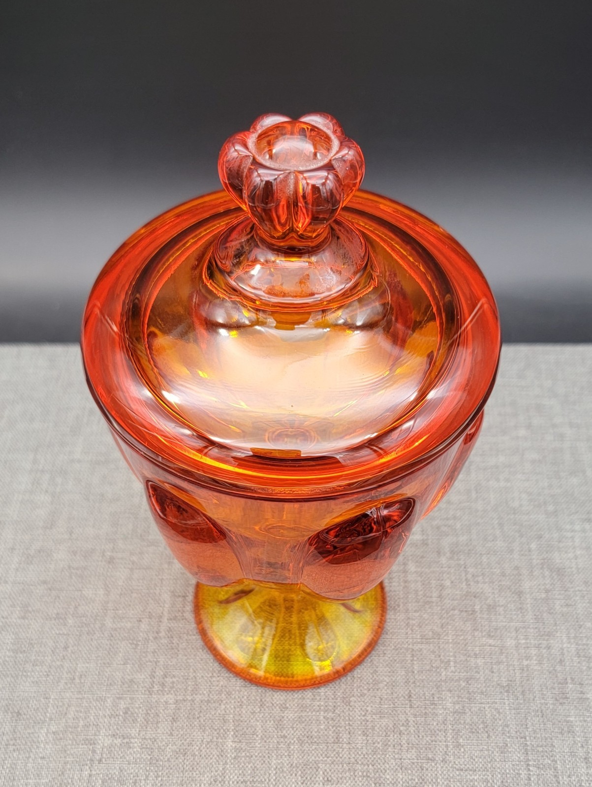 Viking Art Glass Persimmon Orange Mint Jar Candy Dish, 8″ Tall