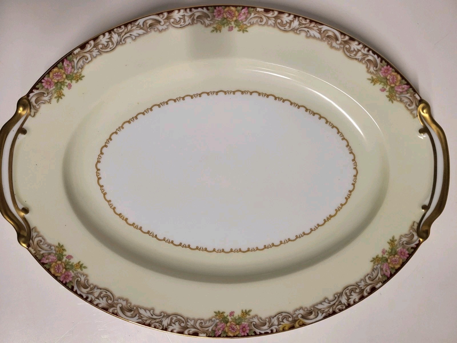 Vintage Noritake Japan M Mark Serving Platter Harmony 3906 Pink Floral Gold Gilt