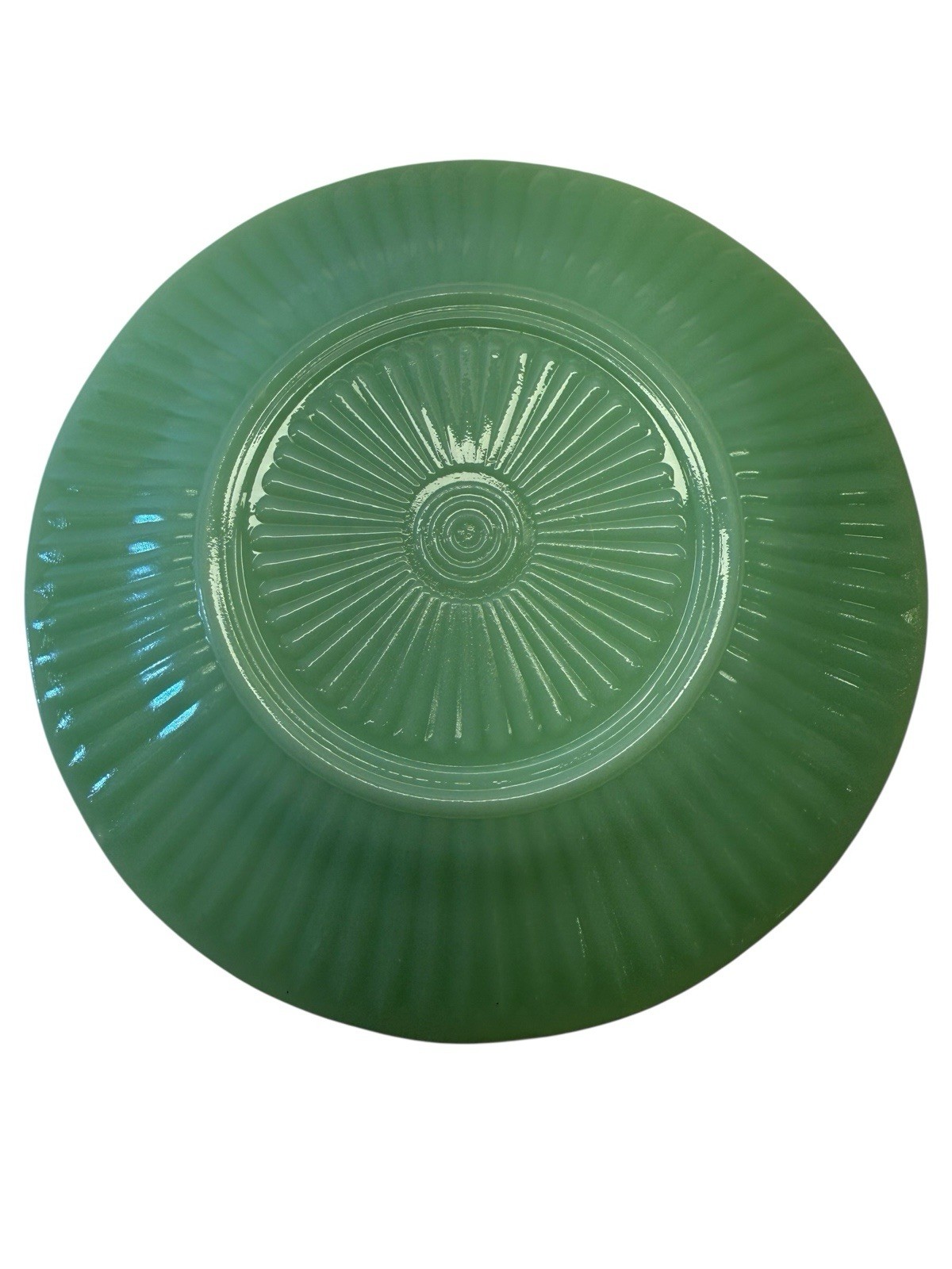 Rare Rayed Bottom Fire King Jade-ite Jane Ray Saucer – Excellent Condition