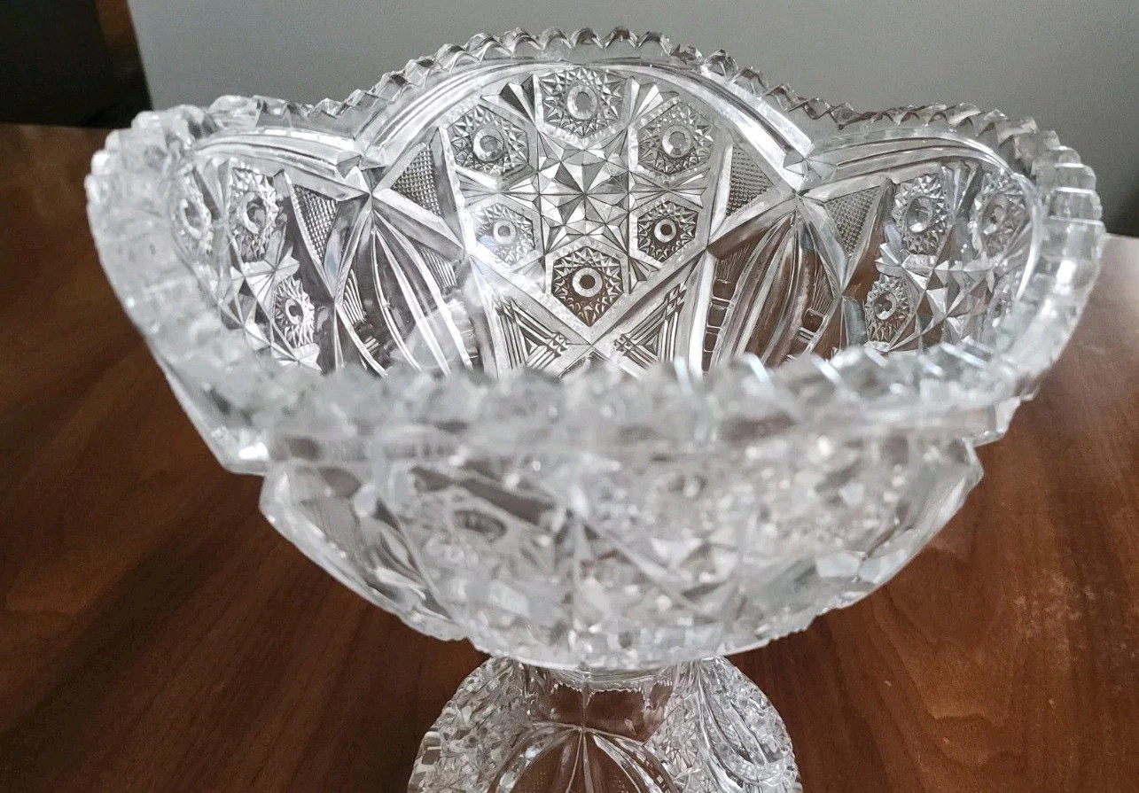 Antique Brilliant Cut Crystal Glass Eggnog Centerpiece Bowl 2 Piece Vintage