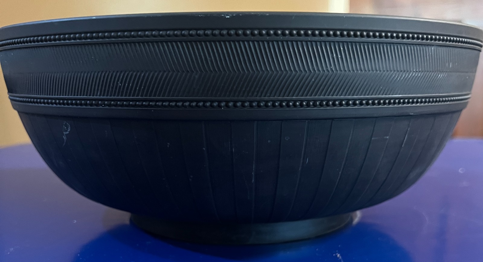 Large 10″ 19th C. Wedgwood Engine Turned Black Basalt Bowl Compare to $400…..