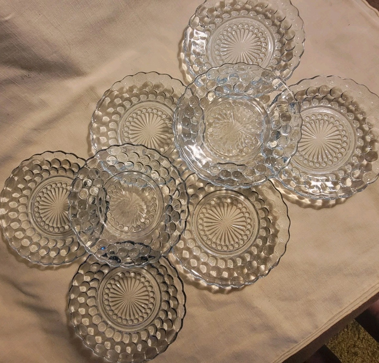 8 Anchor Hocking Sapphire Blue BUBBLE Depression Glass Dessert Bread 6.5″ Plates