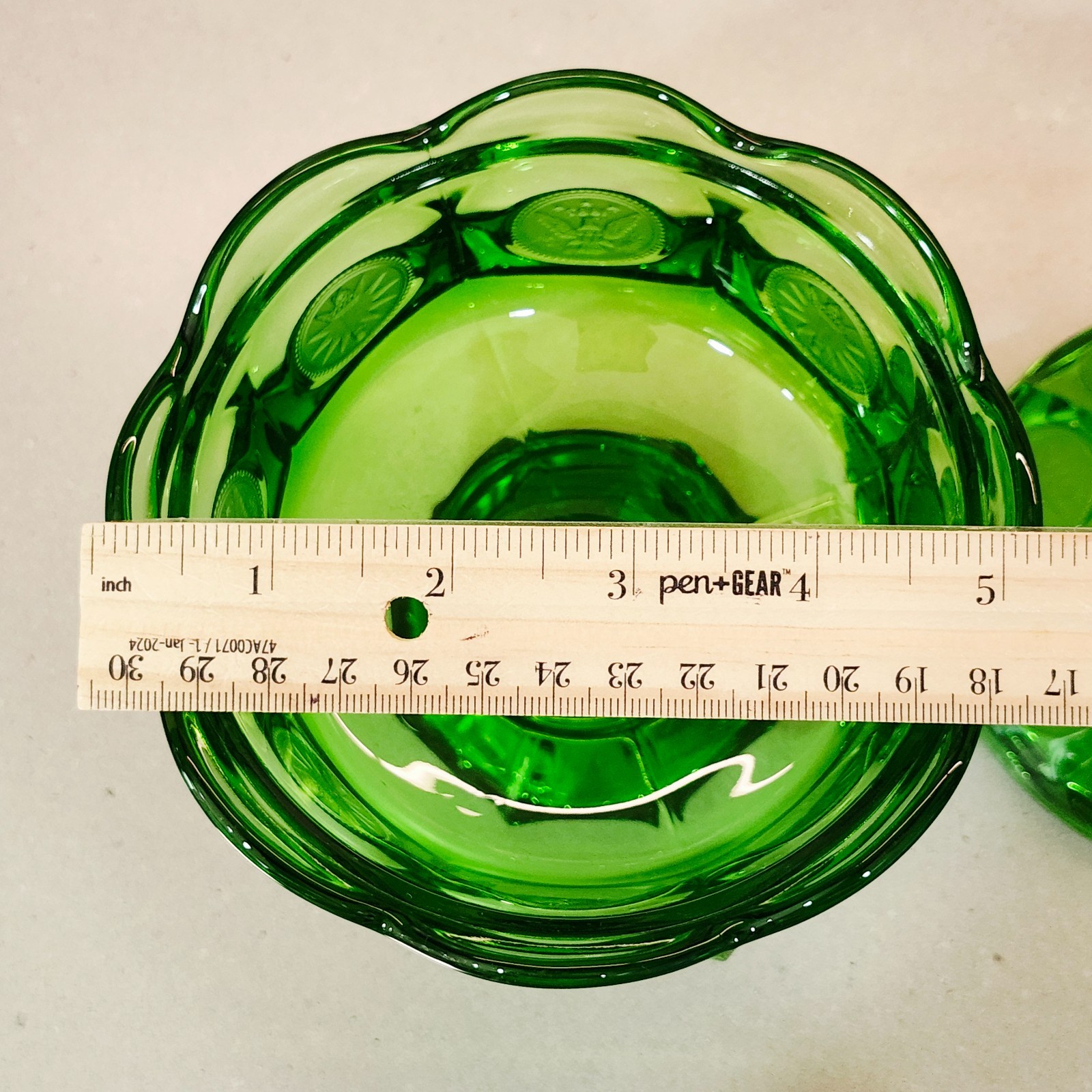 Vintage Fostoria Emerald Green Coin Glass 8.5” Tall Pedestal Covered Candy Dish