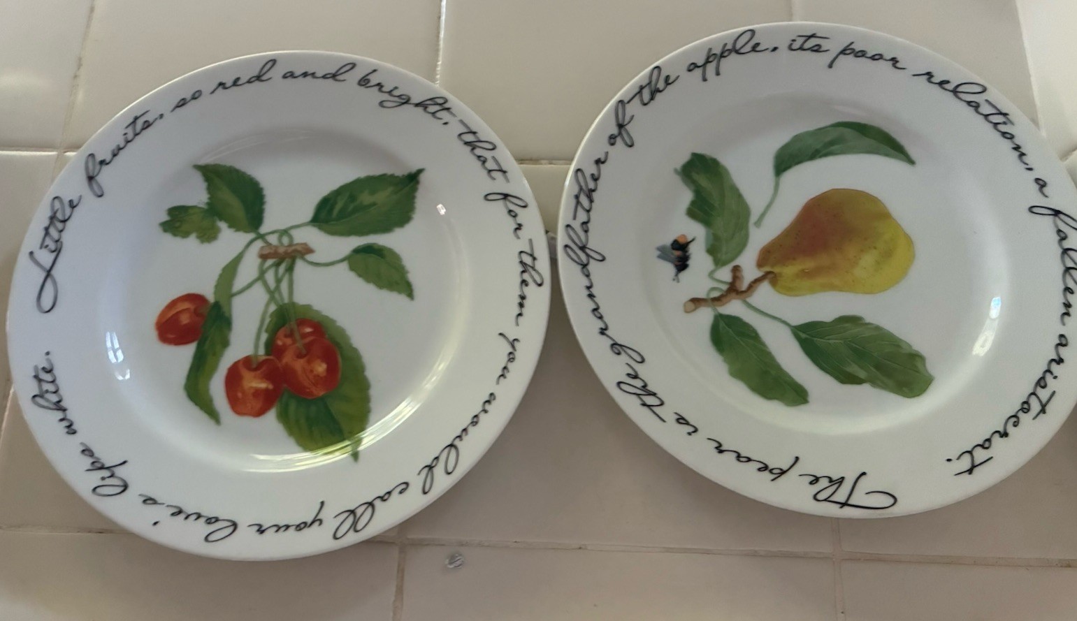 2 Dessert Plates ORCHARD SUITE by WILLIAMS-SONOMA Cherries & Pears Pristine