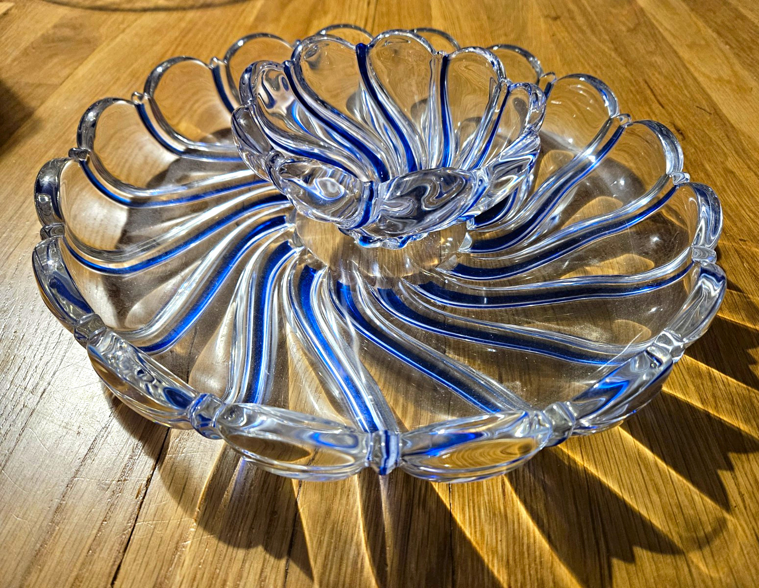 Crystal Candy Bowl By Mikasa Called COLBALT SWIRL.