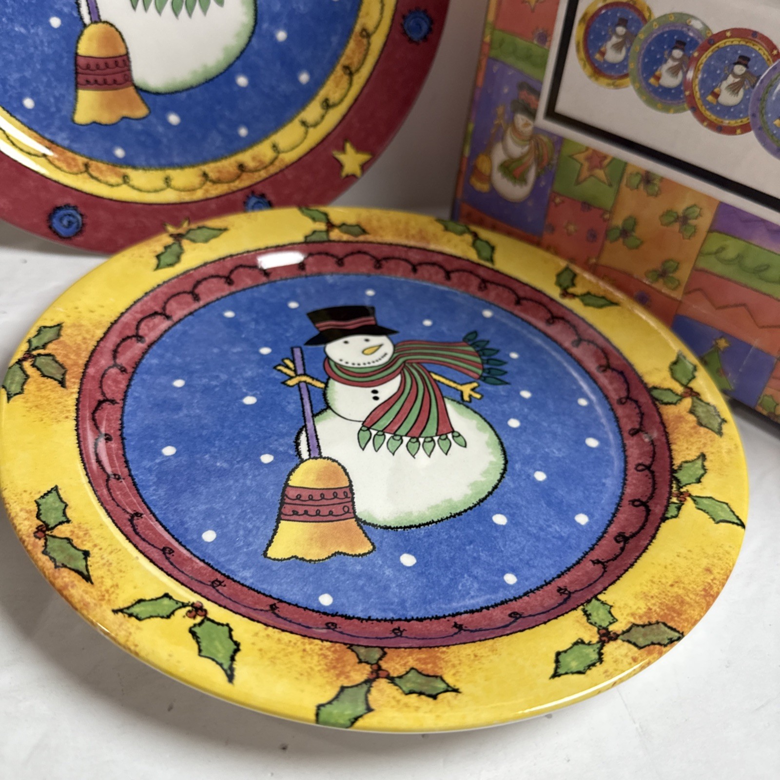 Sango The Sweet Shoppe Christmas 8 In Salad Plates Sue Zipkin Snowman Set of 4