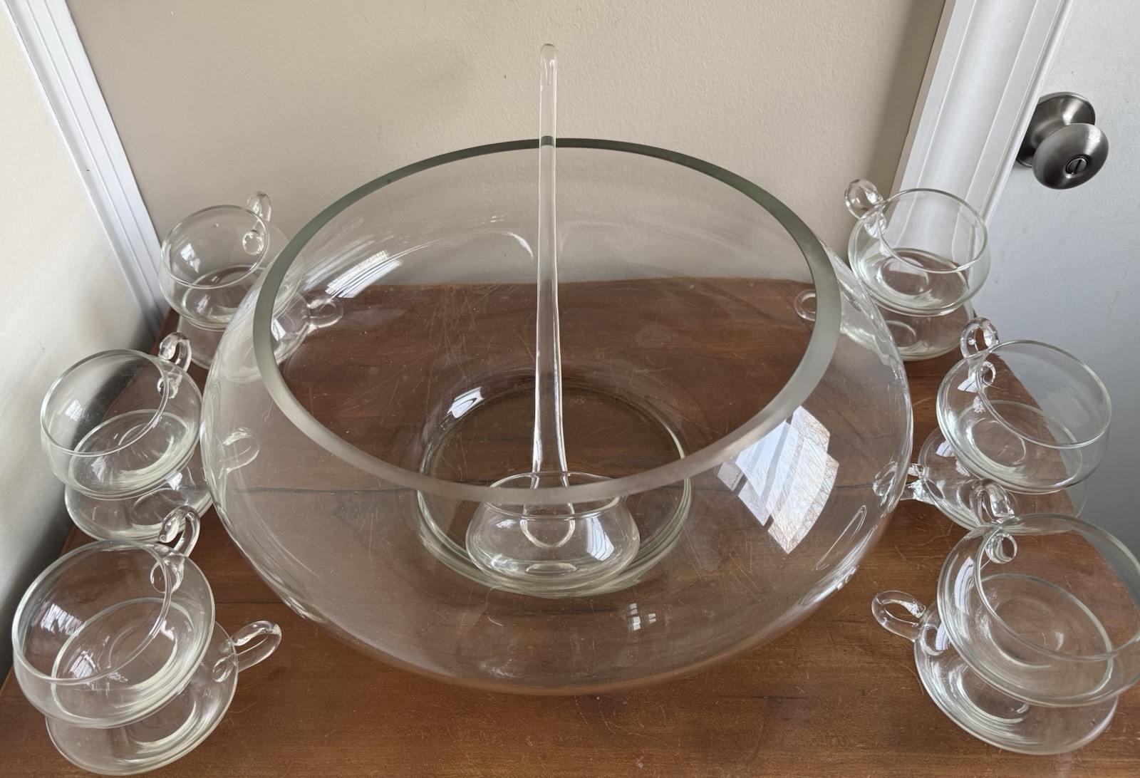 Vintage 14 PC Hand Blown Crystal Riekes Crisa Punch Bowl Set W Original Box