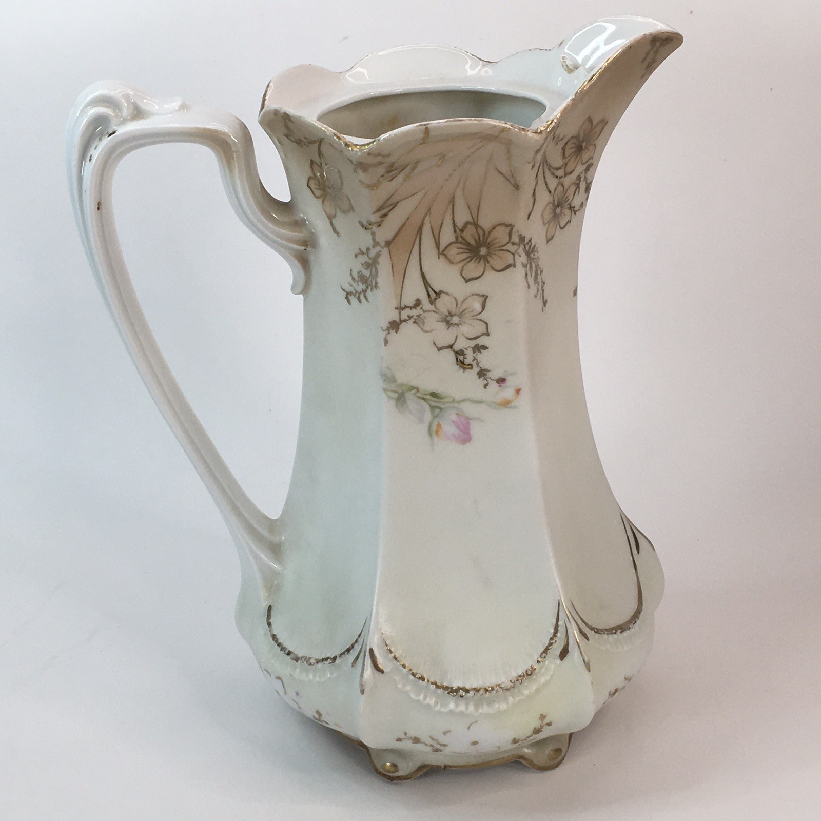 Antique RS Prussia Red Mark Chocolate Pot White Body W/ Pink Rose Gold Accent
