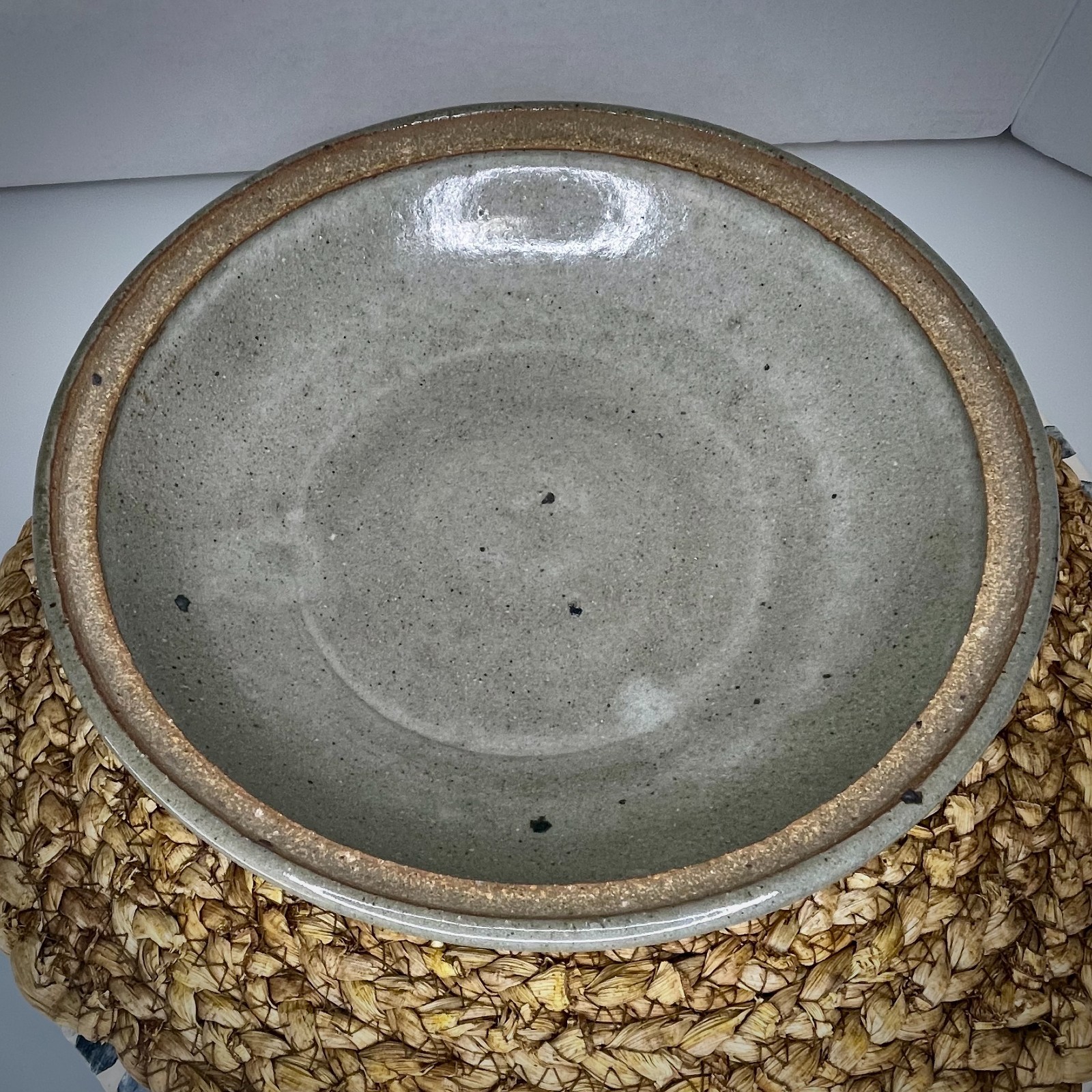 Stoneware Lidded Serving Dish Crock Rustic Pottery Blue Tan Gray Handmade Signed