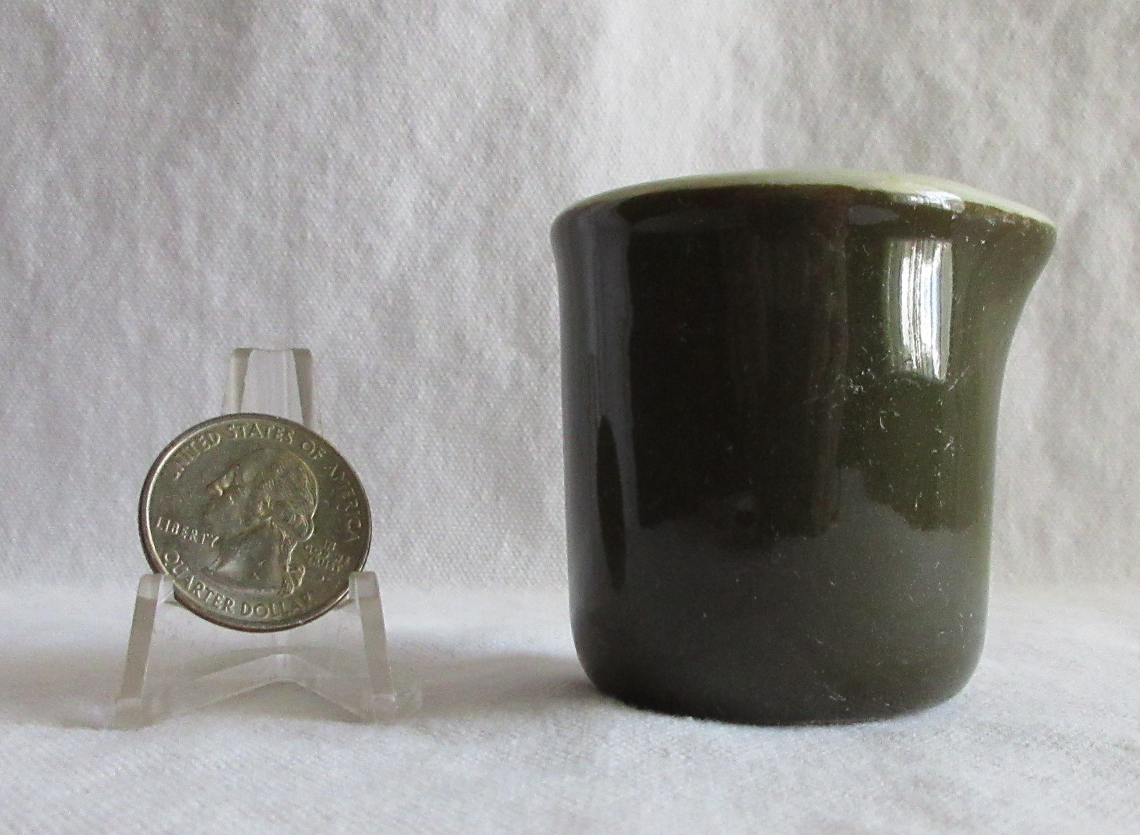 Vintage restaurant ware creamer – white inside and dark green outside ironstone