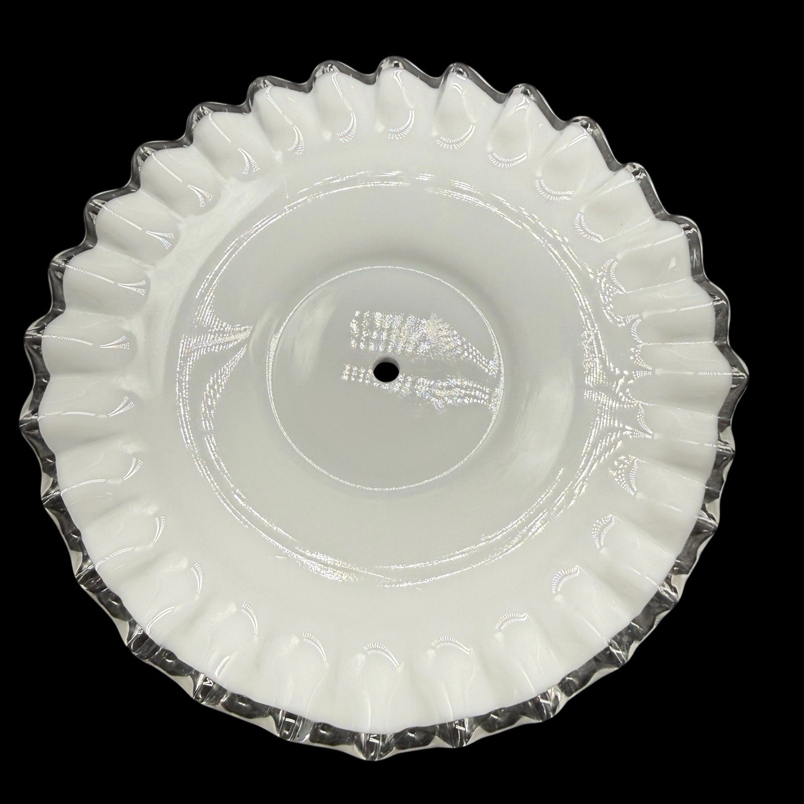 Fenton Silver Crest Three Tier Ruffled Milk Glass Tidbit Serving Tray Party Vtg