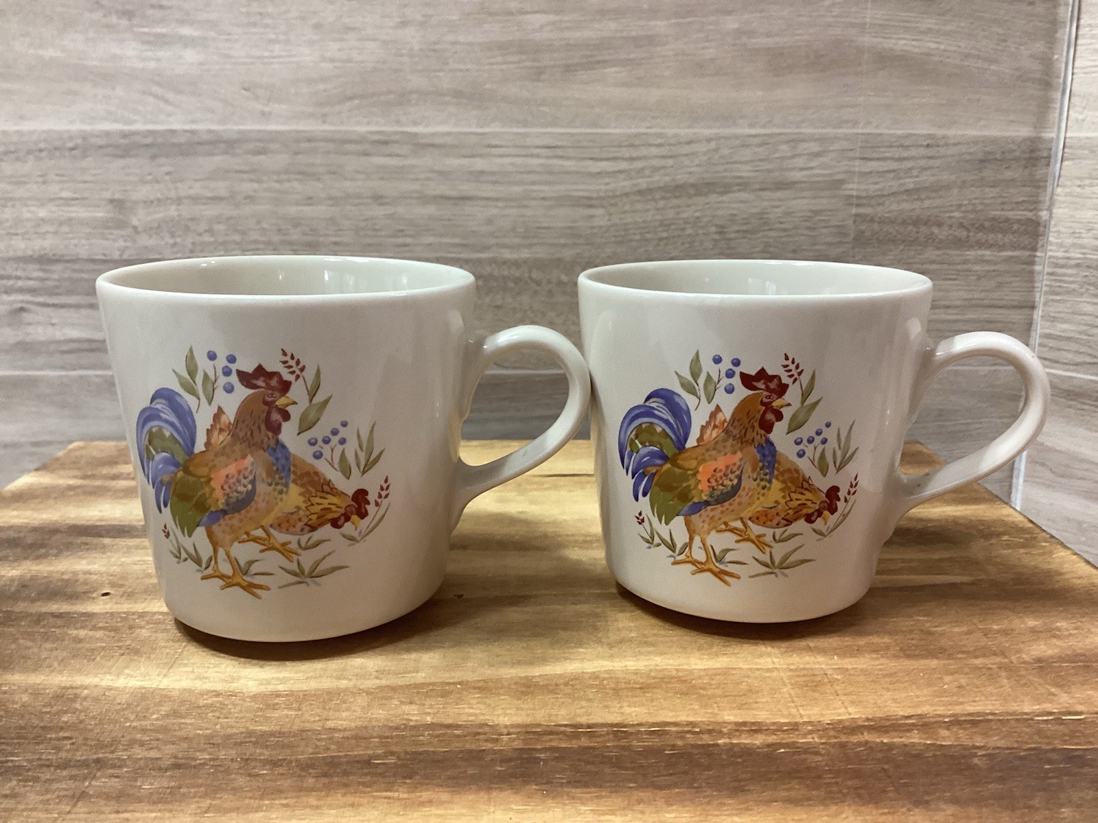 Corelle Coordinates Country Morning Roosters Flat Coffee Cup or Mug Set of 2