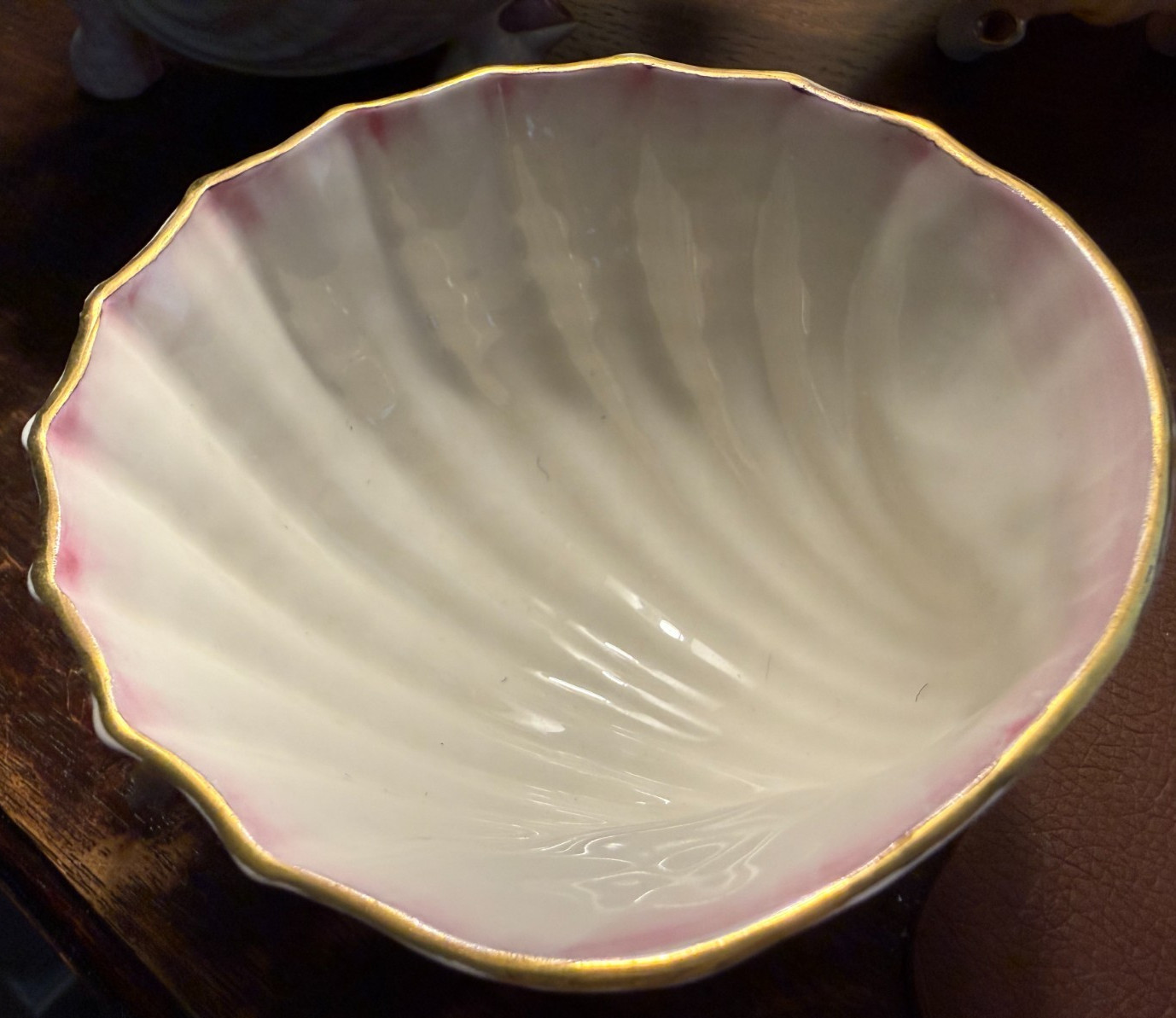 BELLEEK PINK NEPTUNE SEA SHELLS TEAPOT, SUGAR BOWL, CREAMER MINT CONDITION
