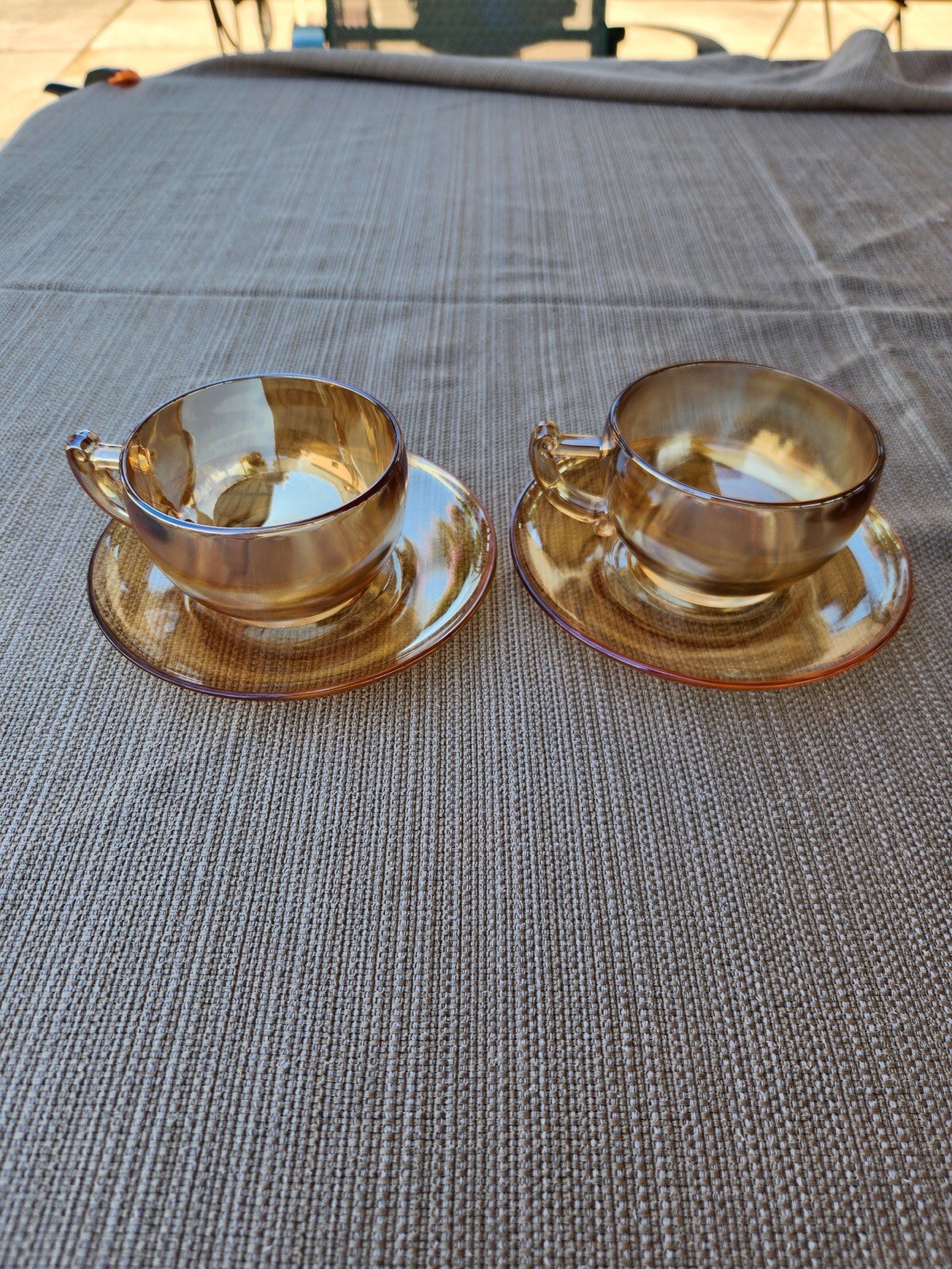 Jeanette Marigold Carnival Glass Cup & Saucer Set X2