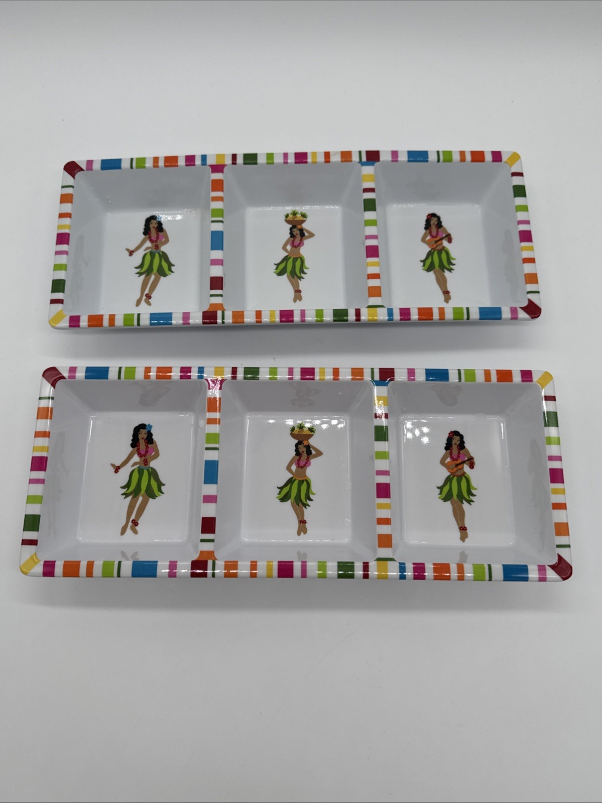 Aloha Summer 3 Part Server Nut Candy Olive Appetizer Divided Bowl Dish Set 2 New