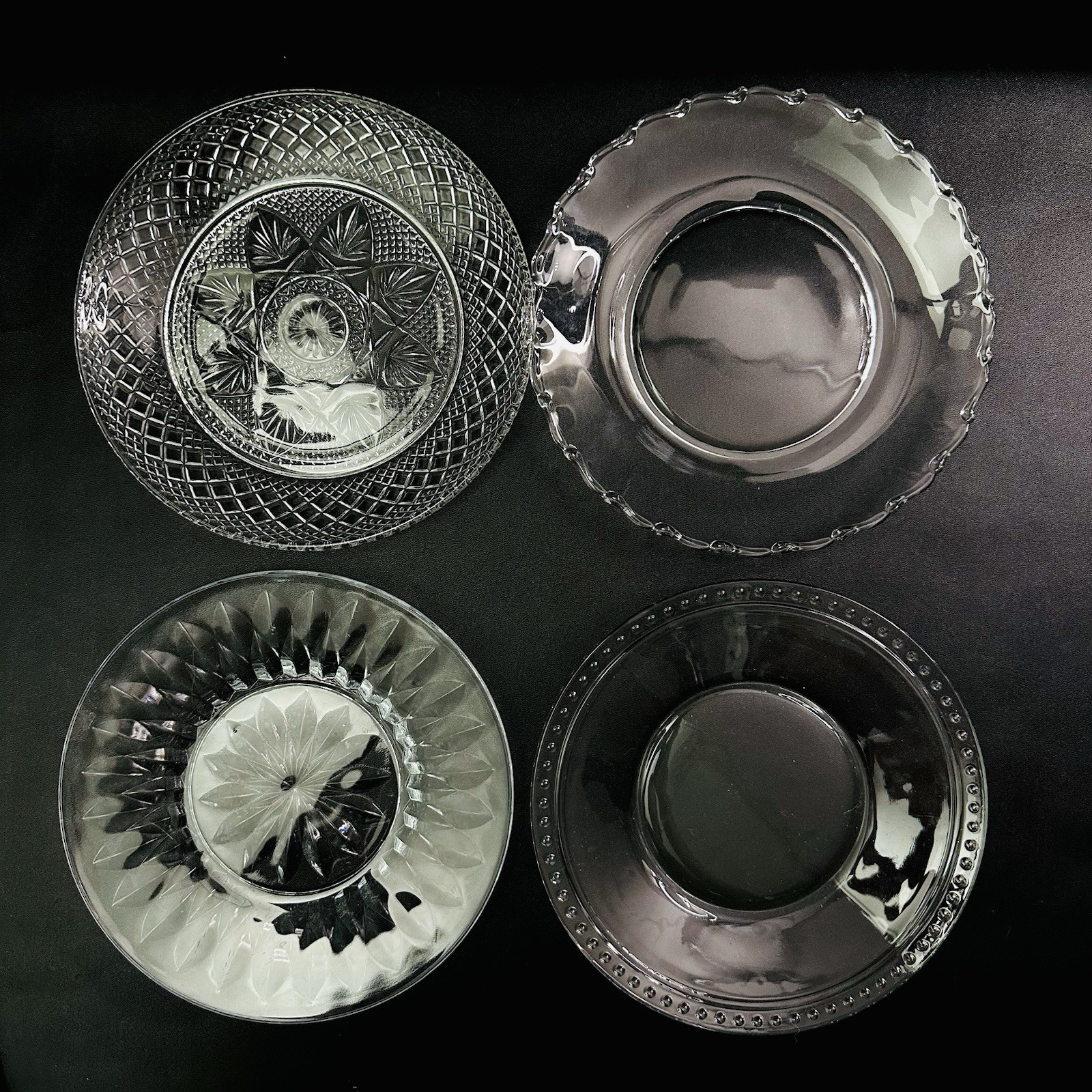 4 vtg Clear Glass Luncheon Plates Mismatched Mixed Salad Dessert Plate set 8″